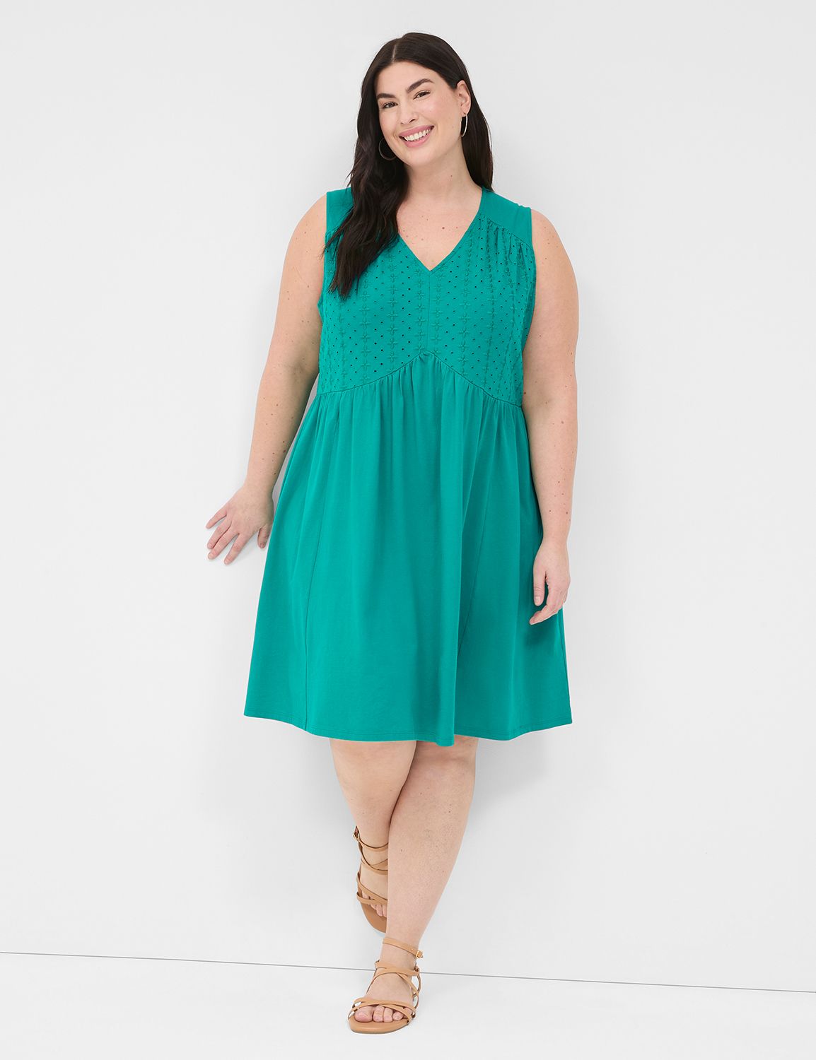 Easy Swing Eyelet-Bodice Dress