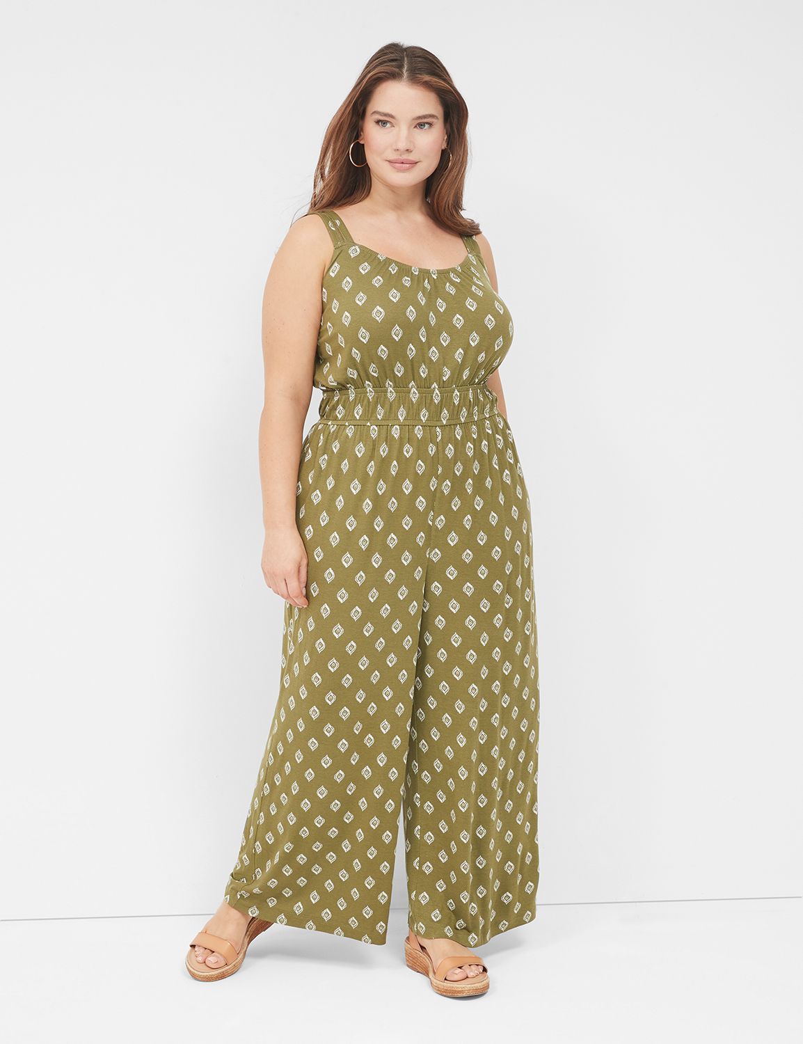Front Button Elastic Waist Washed Jumpsuit