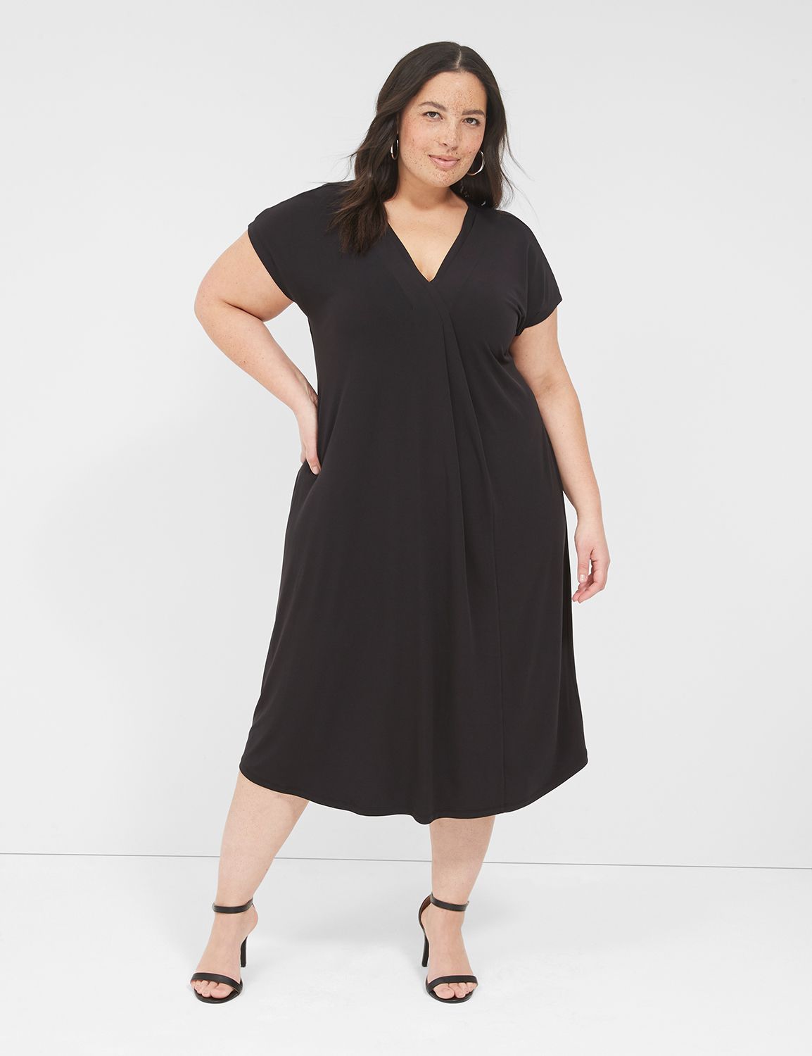 V-Neck Pleat-Front Jersey Dress