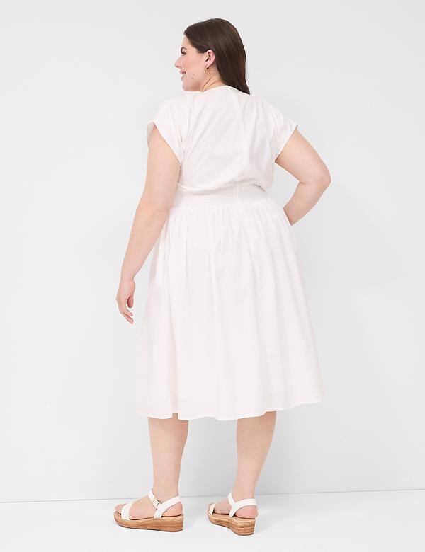 Shirred-Shoulder Smocked-Waist Midi Dress
