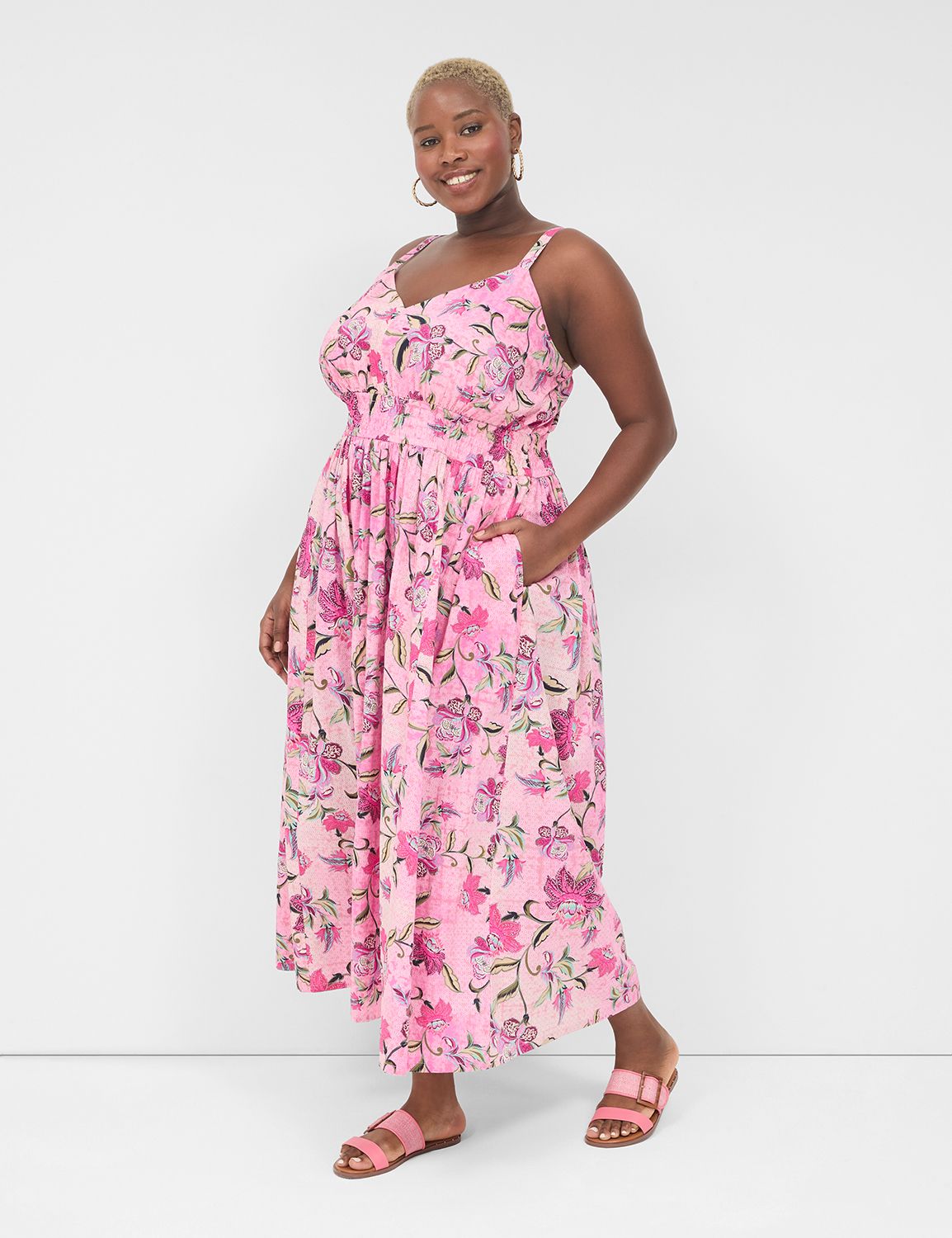 V Neck Ruched Waist Maxi Dress LaneBryant