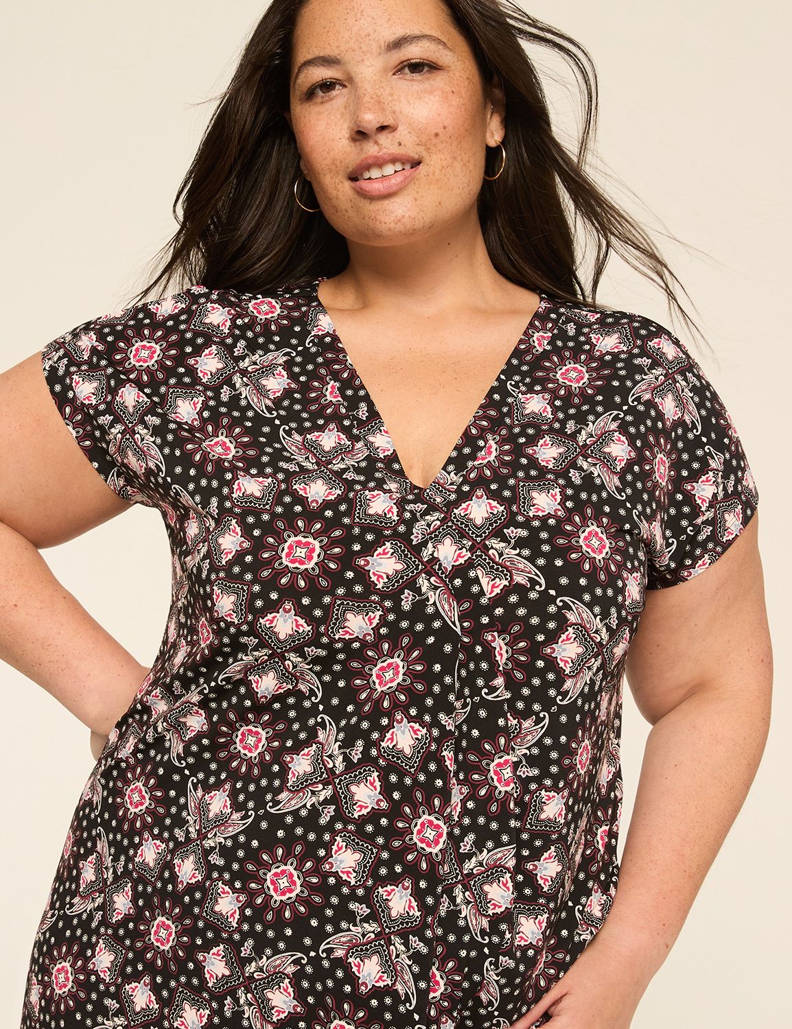 V-Neck Pleat-Front Jersey Dress LaneBryant