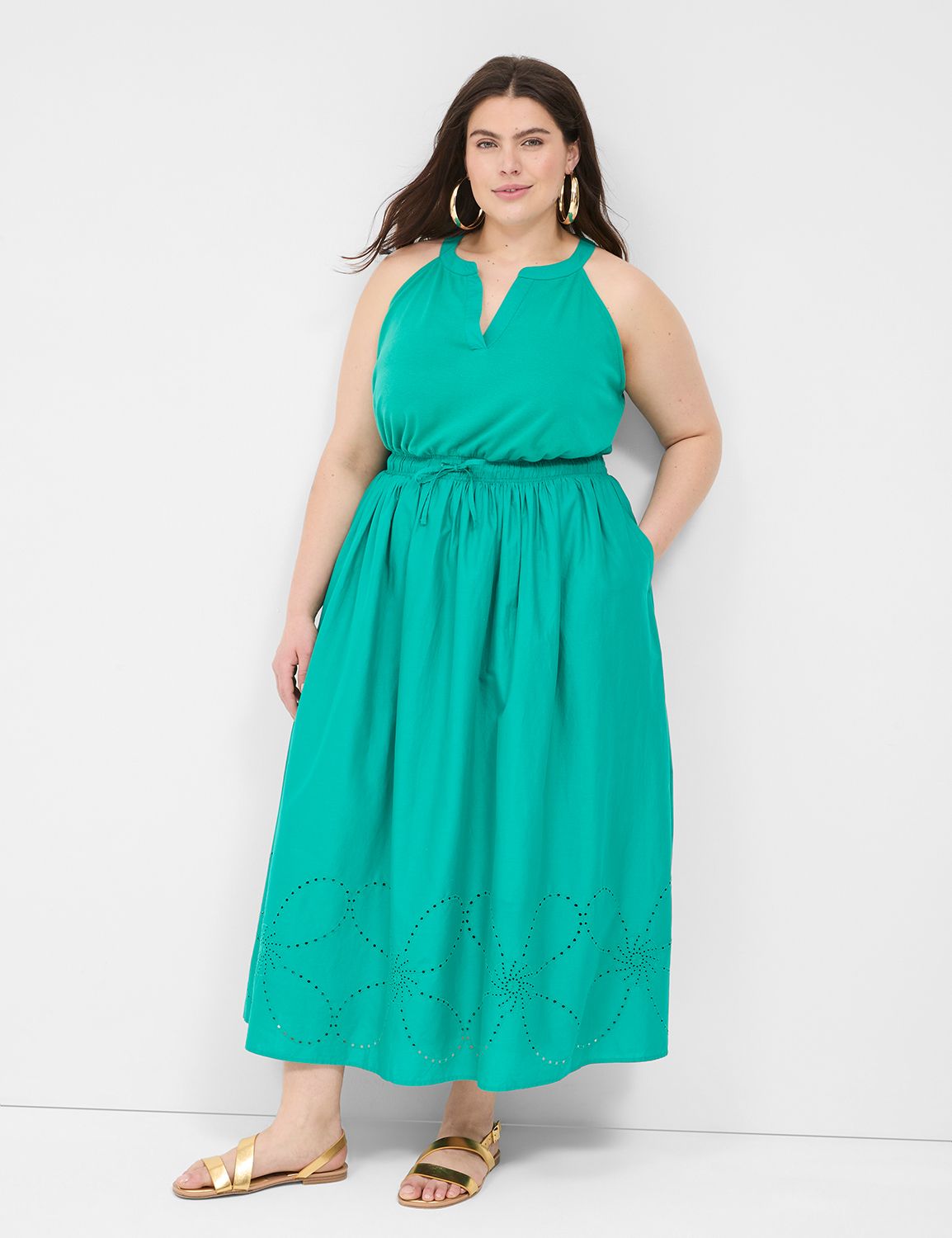 Lanetta | Navy Ruched High-Neck Maxi Dress With Split main image 1