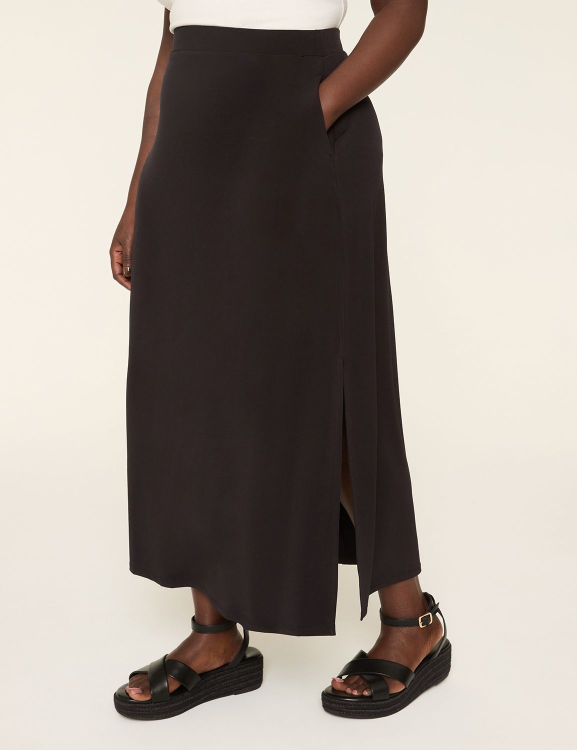 Side Slit Matte Jersey Maxi Skirt 1 | LaneBryant