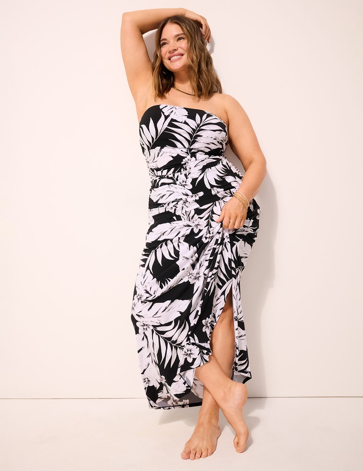 【PORTERNA】Twin long skirts Matte Jersey Side-Slit Maxi Skirt | LaneBryant