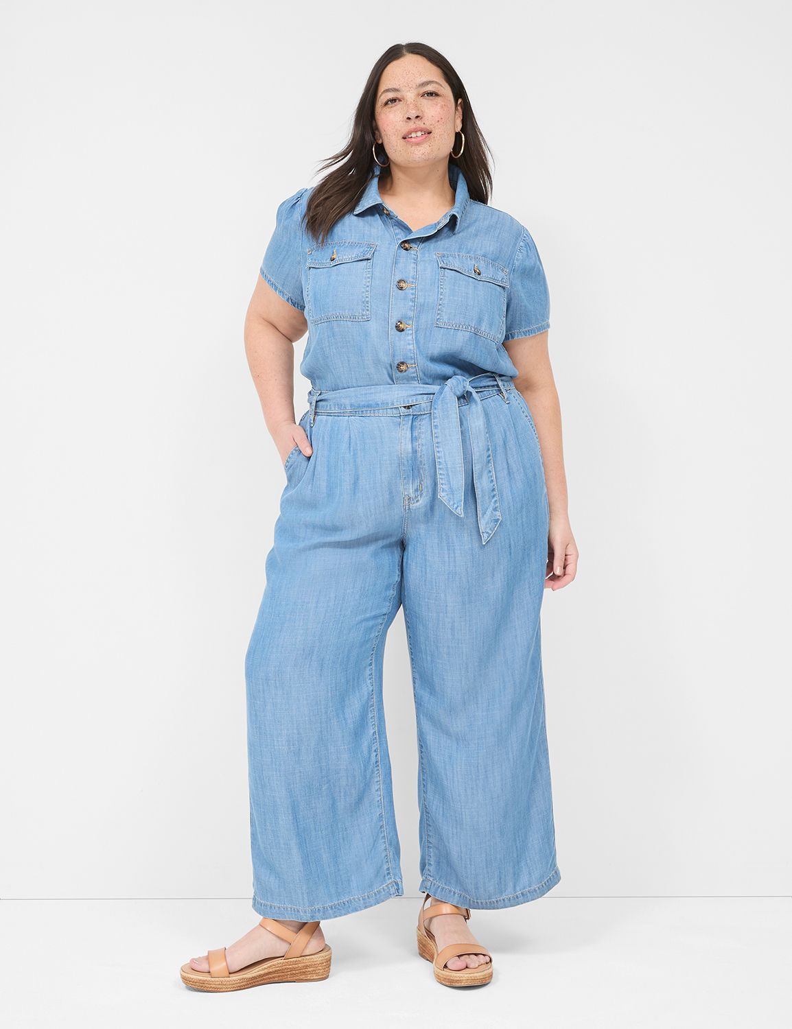 fluid denim jumpsuit