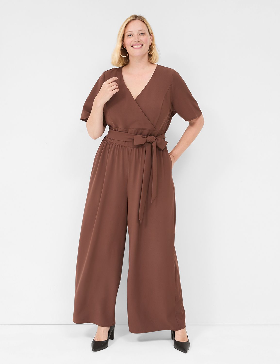 lena short-sleeve surplice jumpsuit