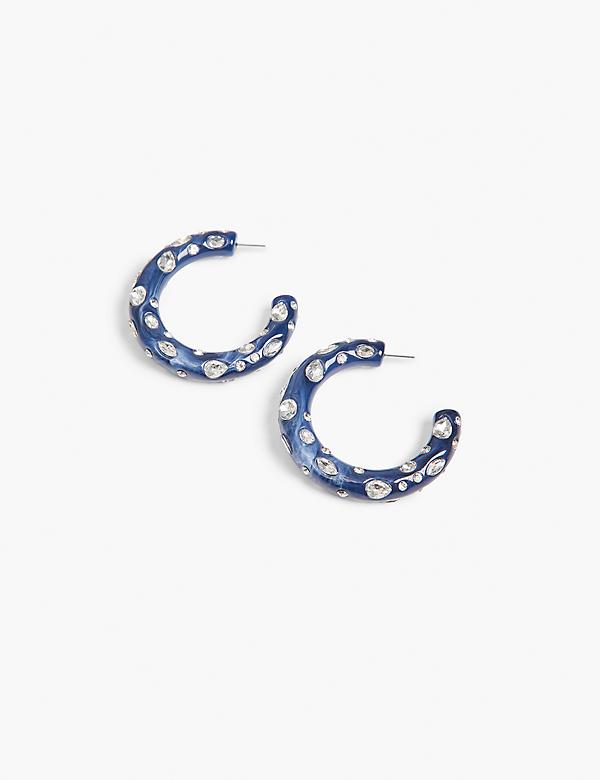 Blue Resin & Imitation Stone Hoop Earrings