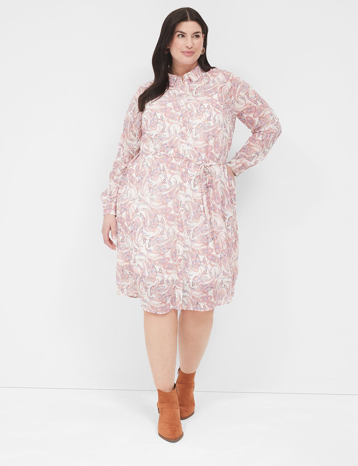 LS COLLARED BUTTON DOWN SHIRT DRESS Product Image 1