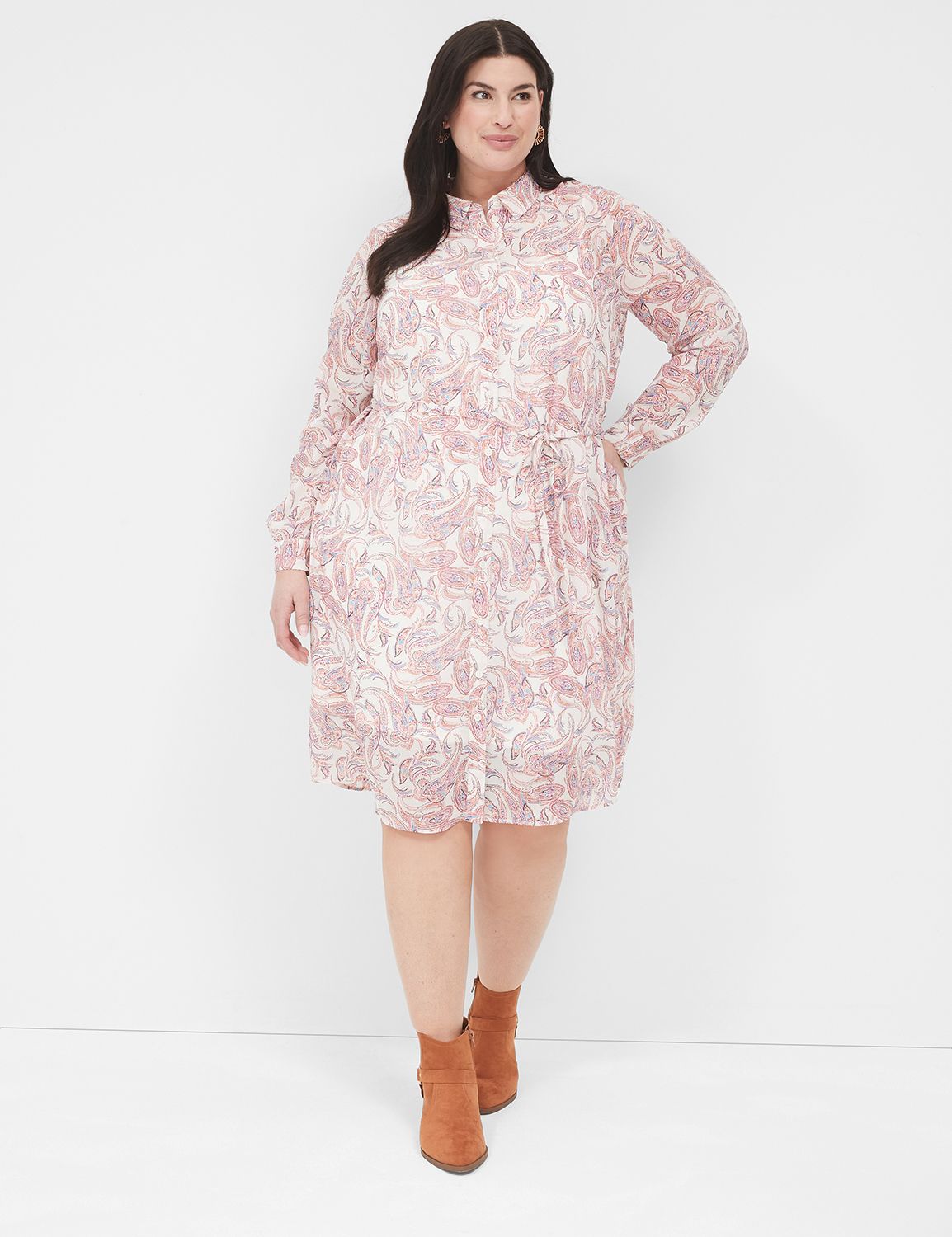 Long-Sleeve Midi Shirt Dress With Slip