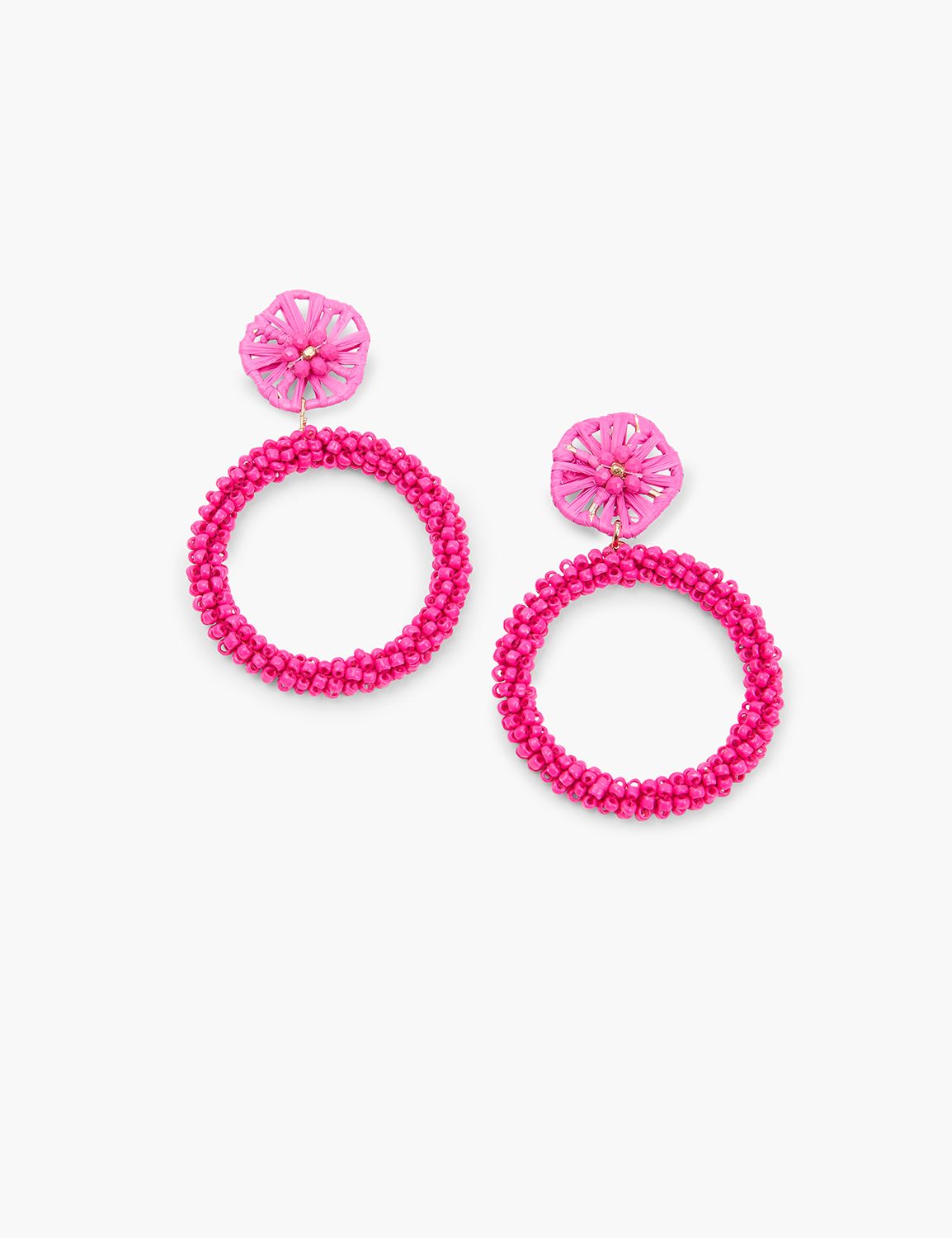 Pink Seed Bead Circle Drop Earrings