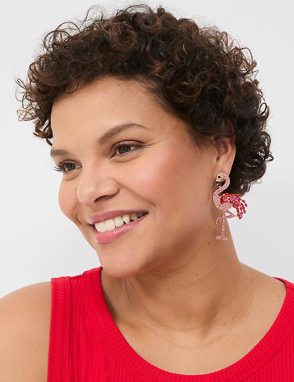 Summer Whimsy Pave Flamingo Statement Earrings
