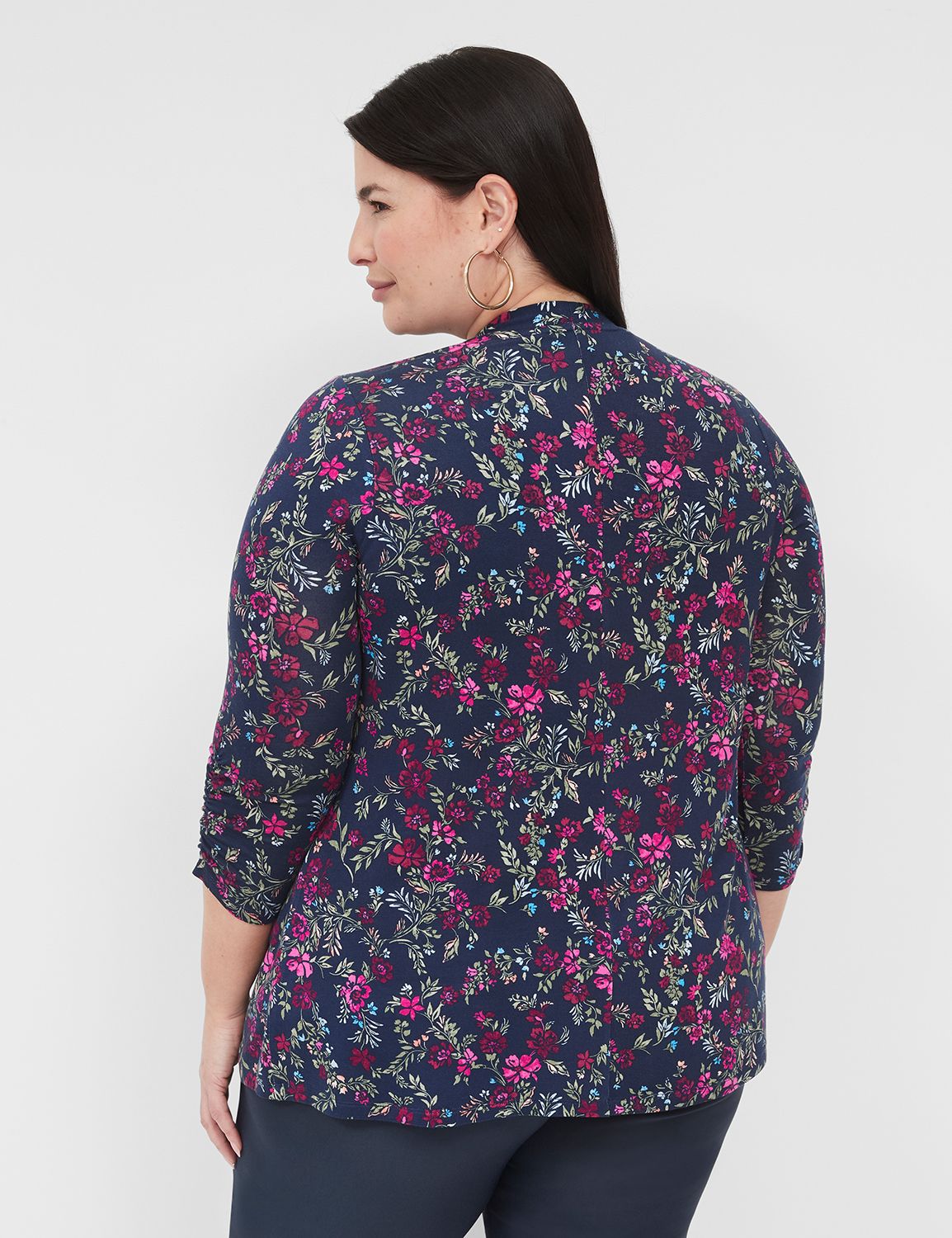 3/4 sleeve open shoulder gathered tunic main image 1