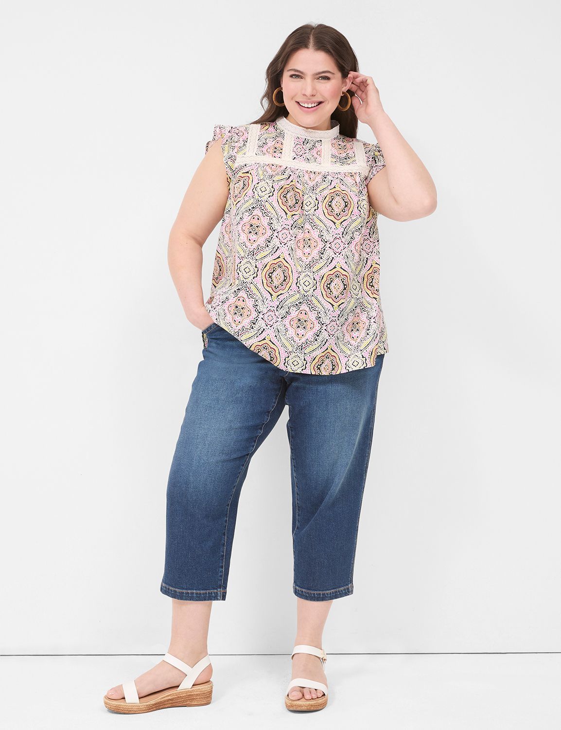 Flared Lace-up Sleeve Ruffle Long T Small main image 0