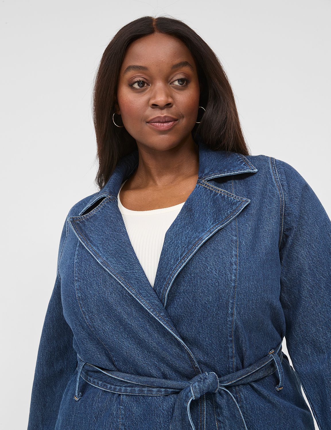 ブラームスChambray Gabardine Big Trench Coat DENIM TRENCH COAT- DARK WASH 114194 | LaneBryant