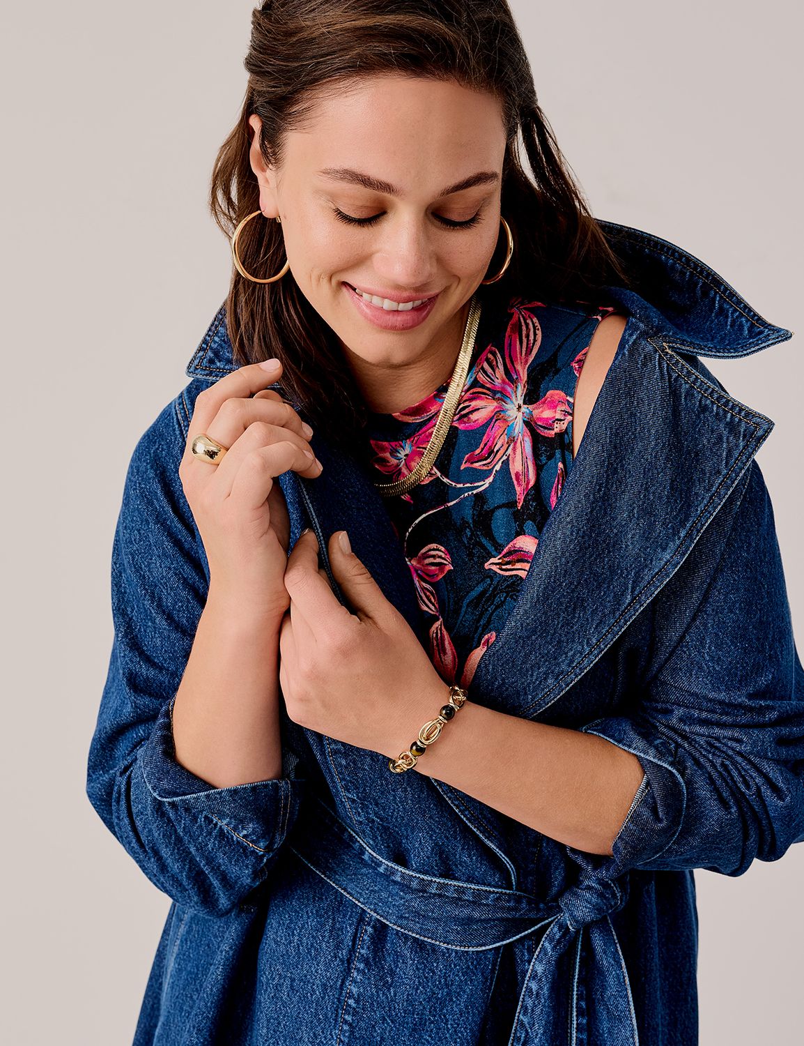 ブラームスChambray Gabardine Big Trench Coat DENIM TRENCH COAT- DARK WASH 114194 | LaneBryant
