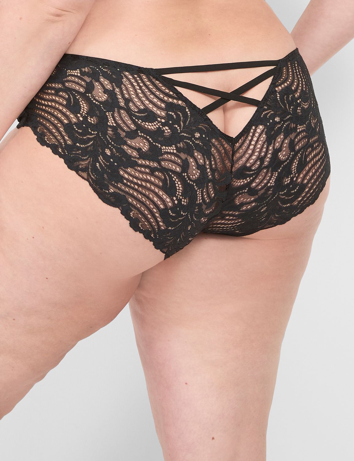 Stretch Lace Cropped Bustier & Cheeky Panty Black 1x-2x