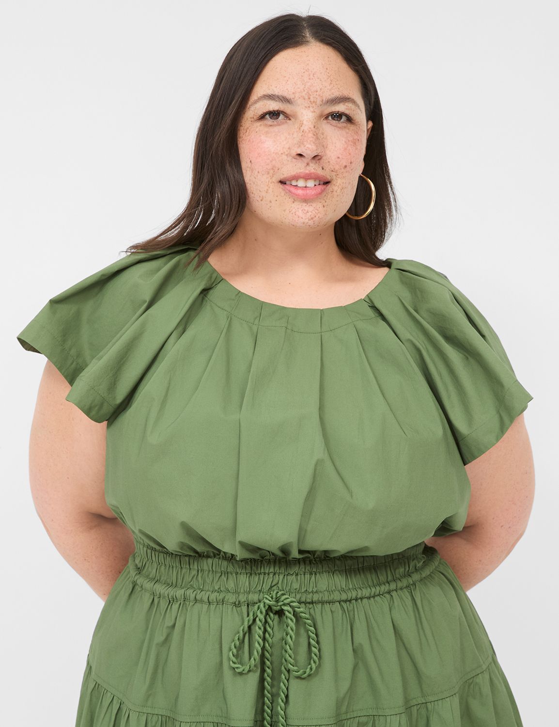 Pleated Crew-Neck Midi Dress | LaneBryant