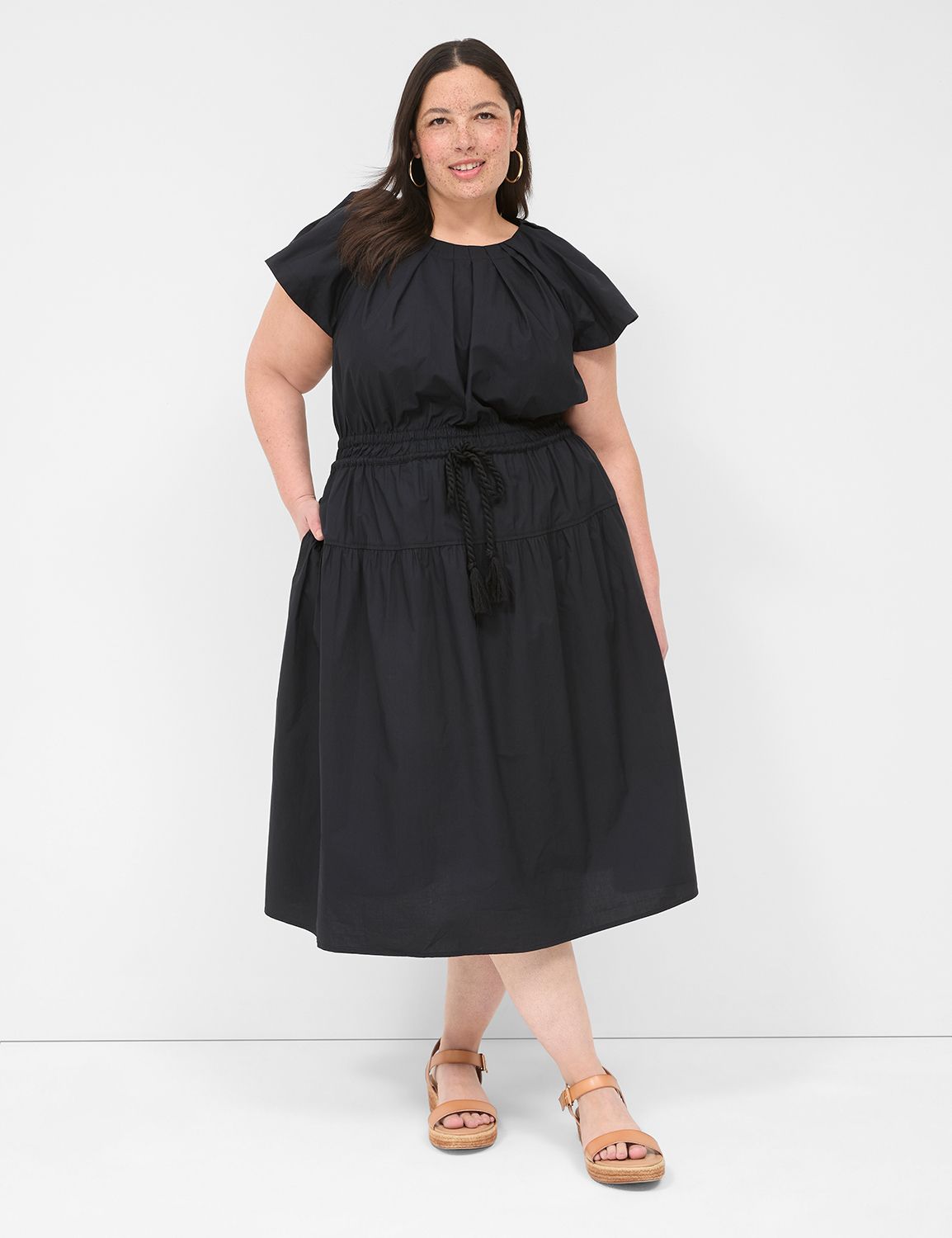 pleated crew-neck midi dress