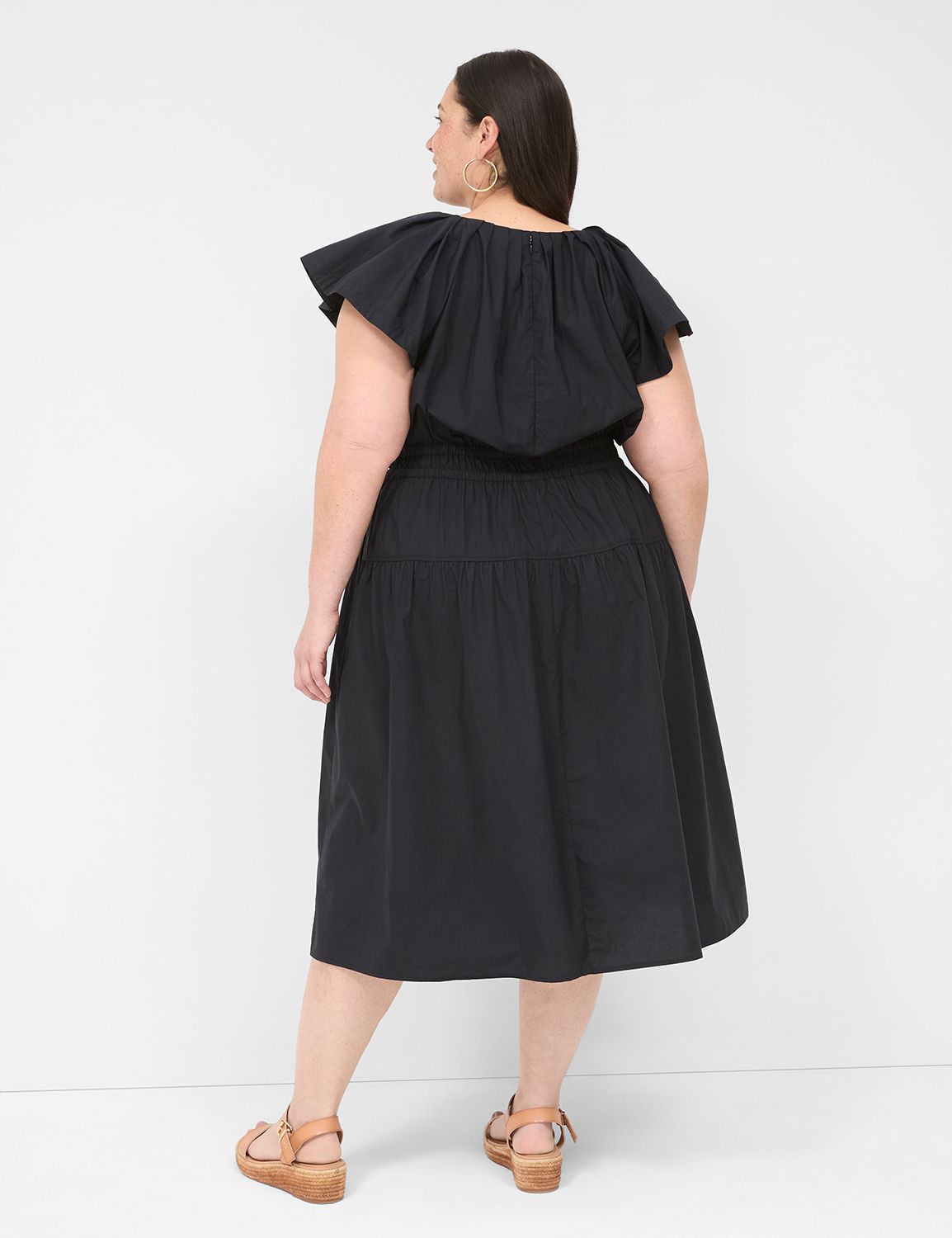 Pleated Crew-Neck Midi Dress