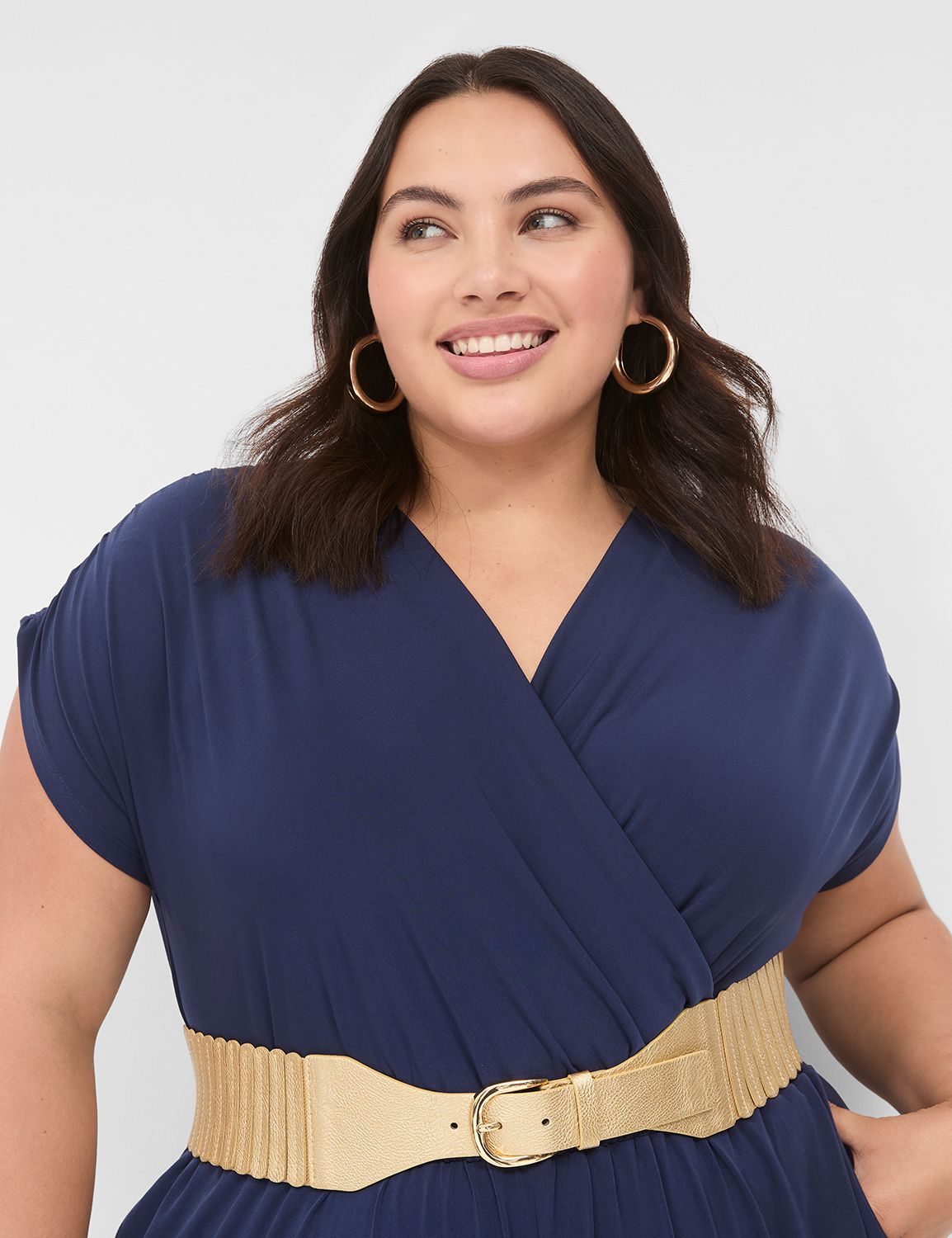 Metallic Faux-Leather Stretch Accordion Belt | LaneBryant display picture 2