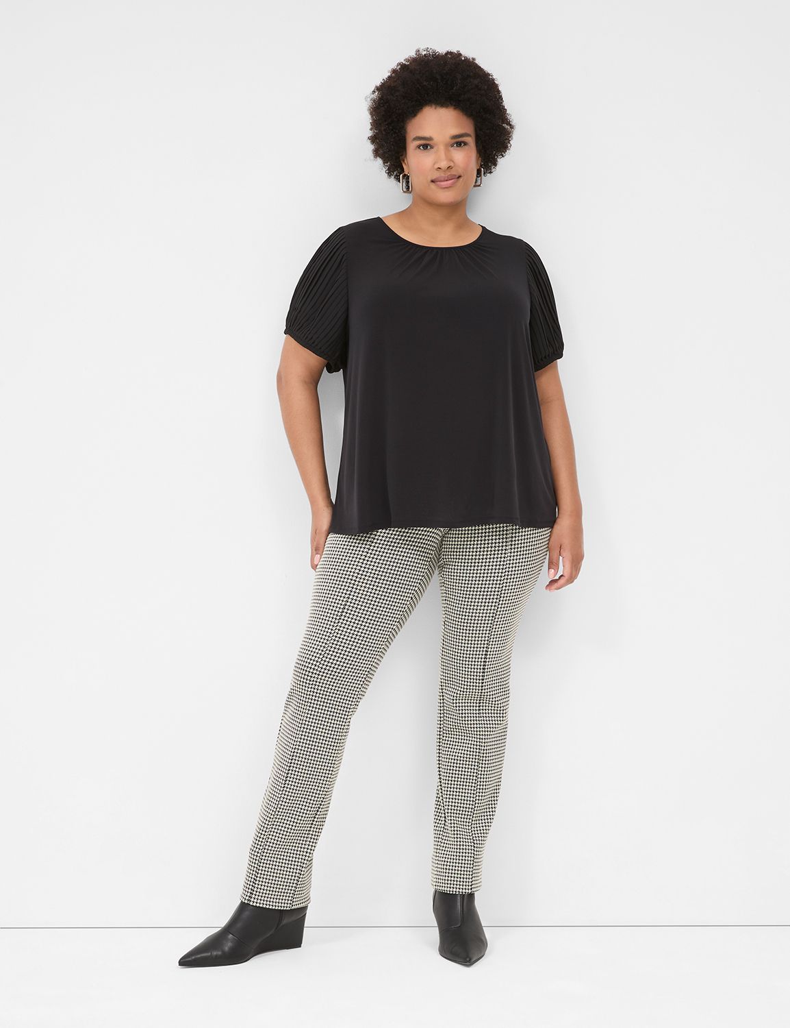 Pleated A Line Crewneck Top in Ivory