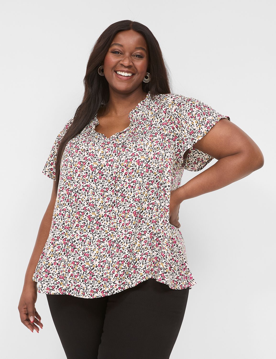 Flutter Sleeve Pleated Shoulder Zen | LaneBryant