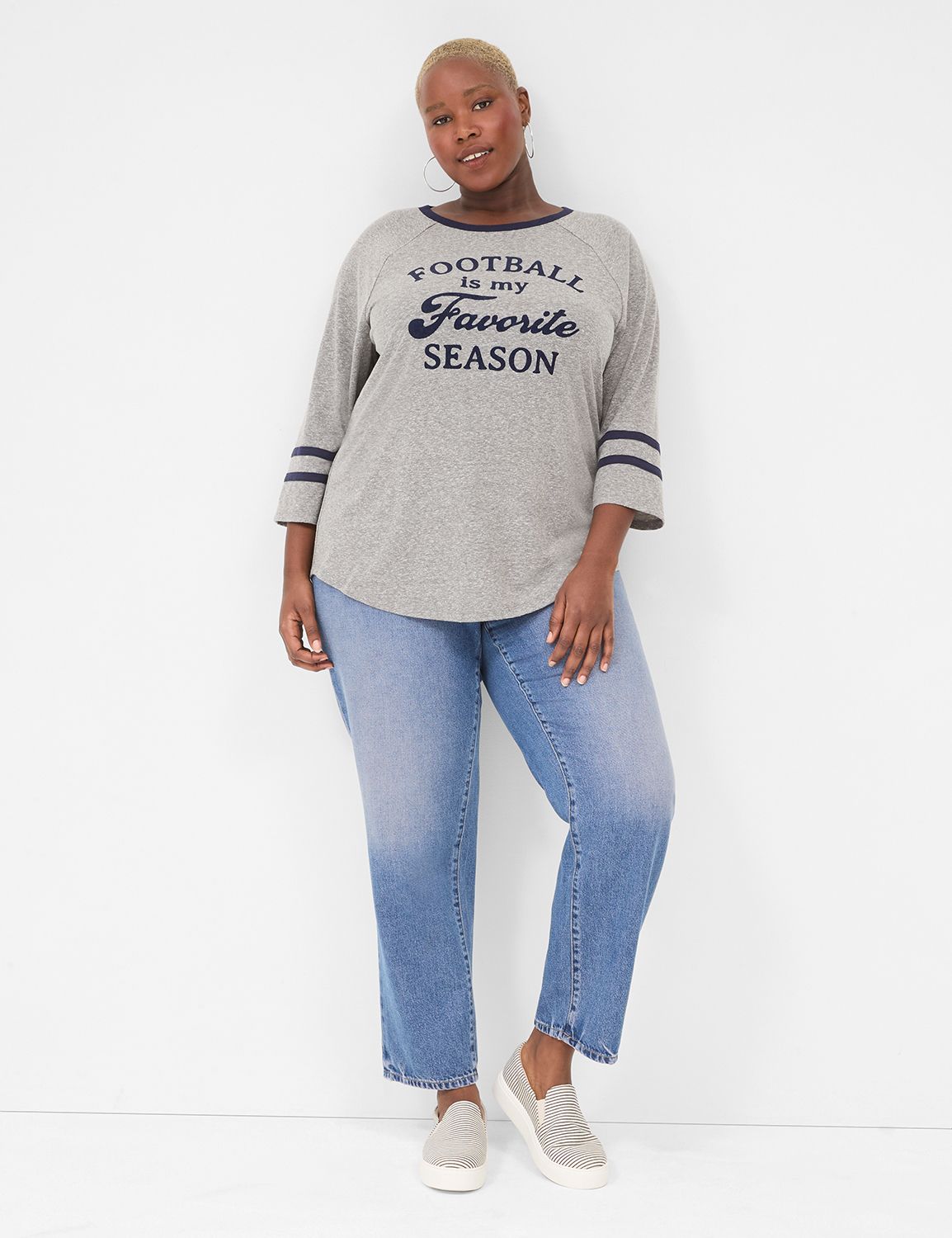 Crushed 3/4 Sleeve Royal Crew Neck