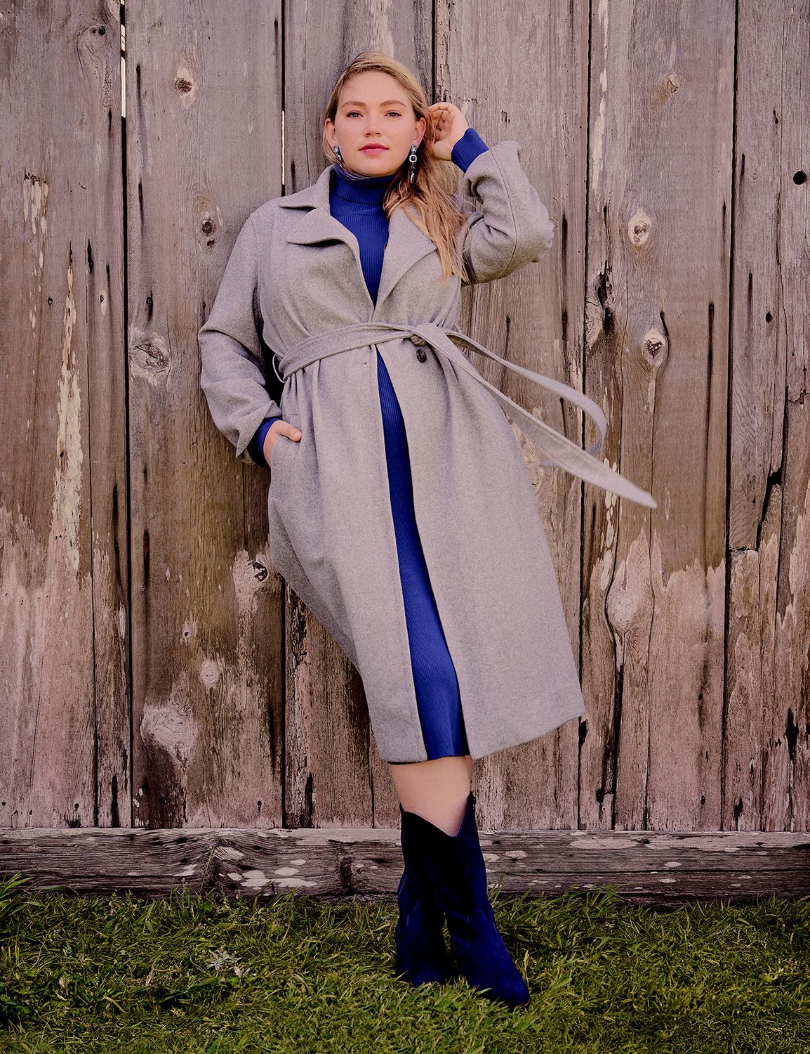 Faux Wool Belted Long Coat