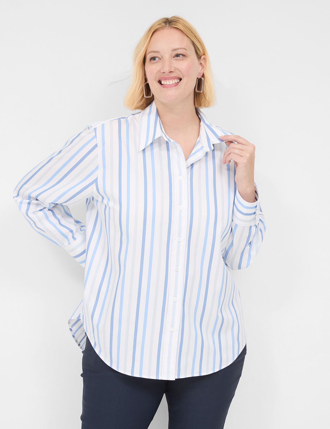 Swing Pleat-Back Button-Down Shirt