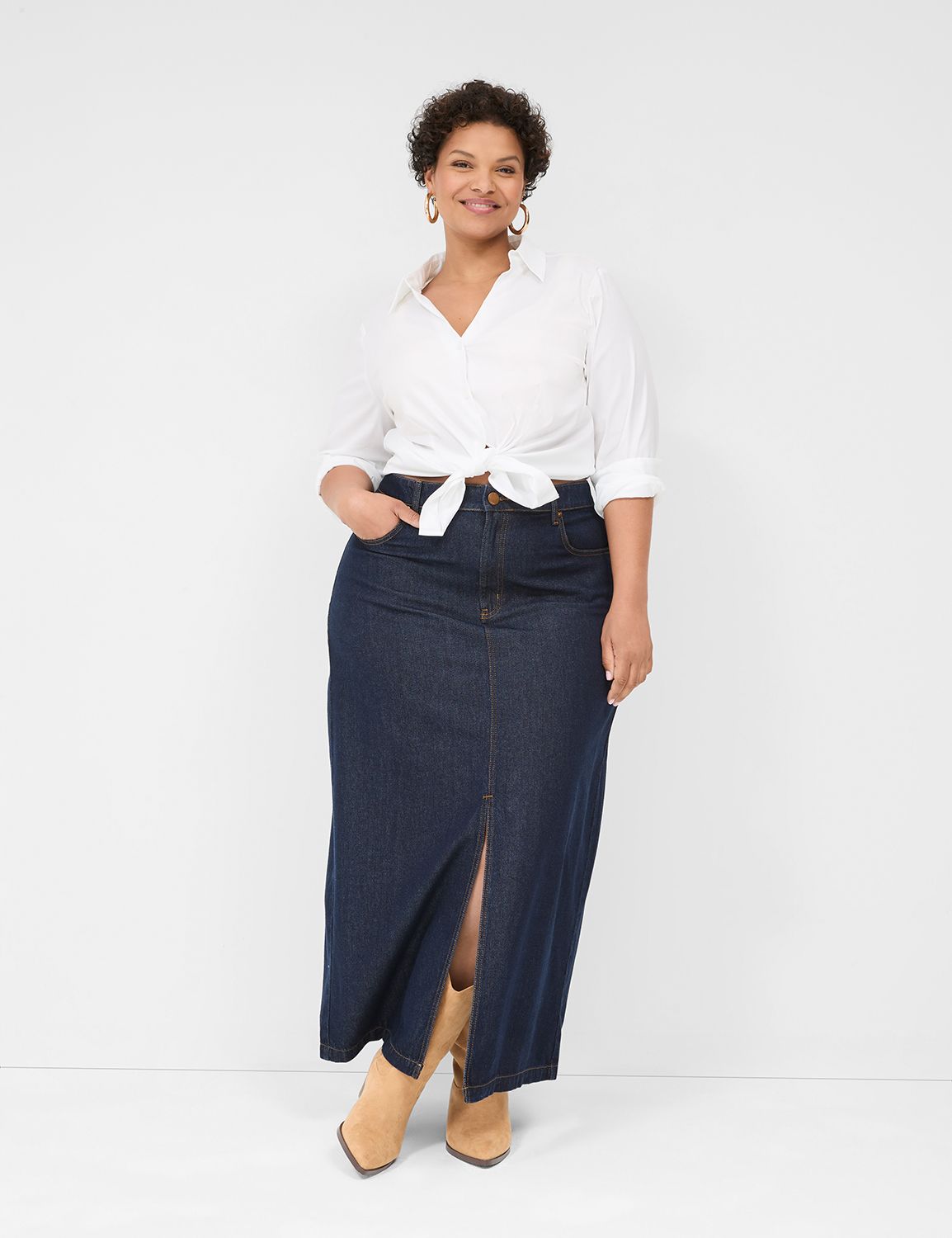 High Rise Front Slit Denim Maxi Skirt LaneBryant