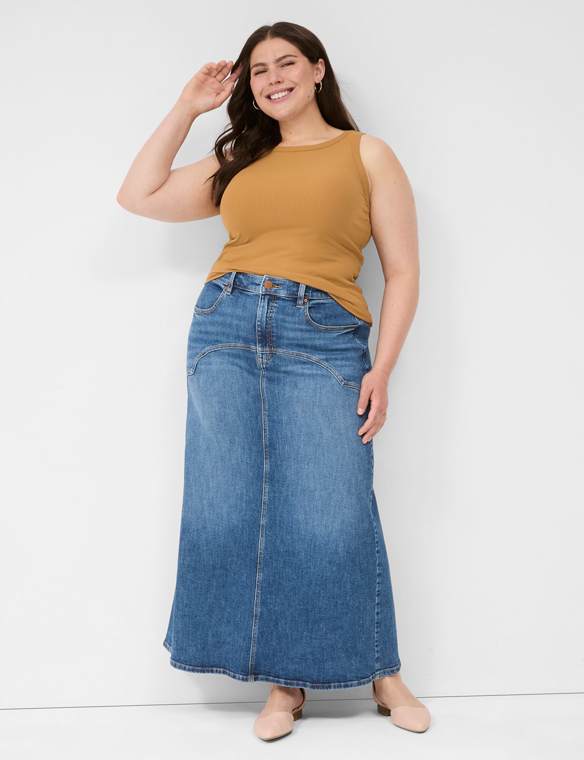 Denim Yoke Detail Maxi Skirt