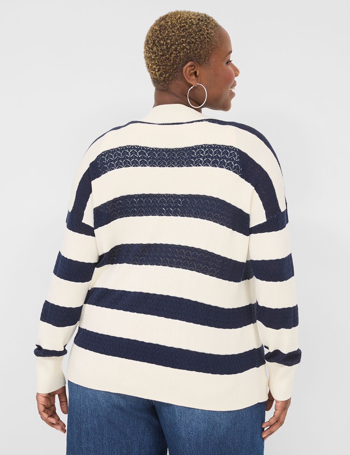 Open-Front Striped Lace-Stitch Cardigan