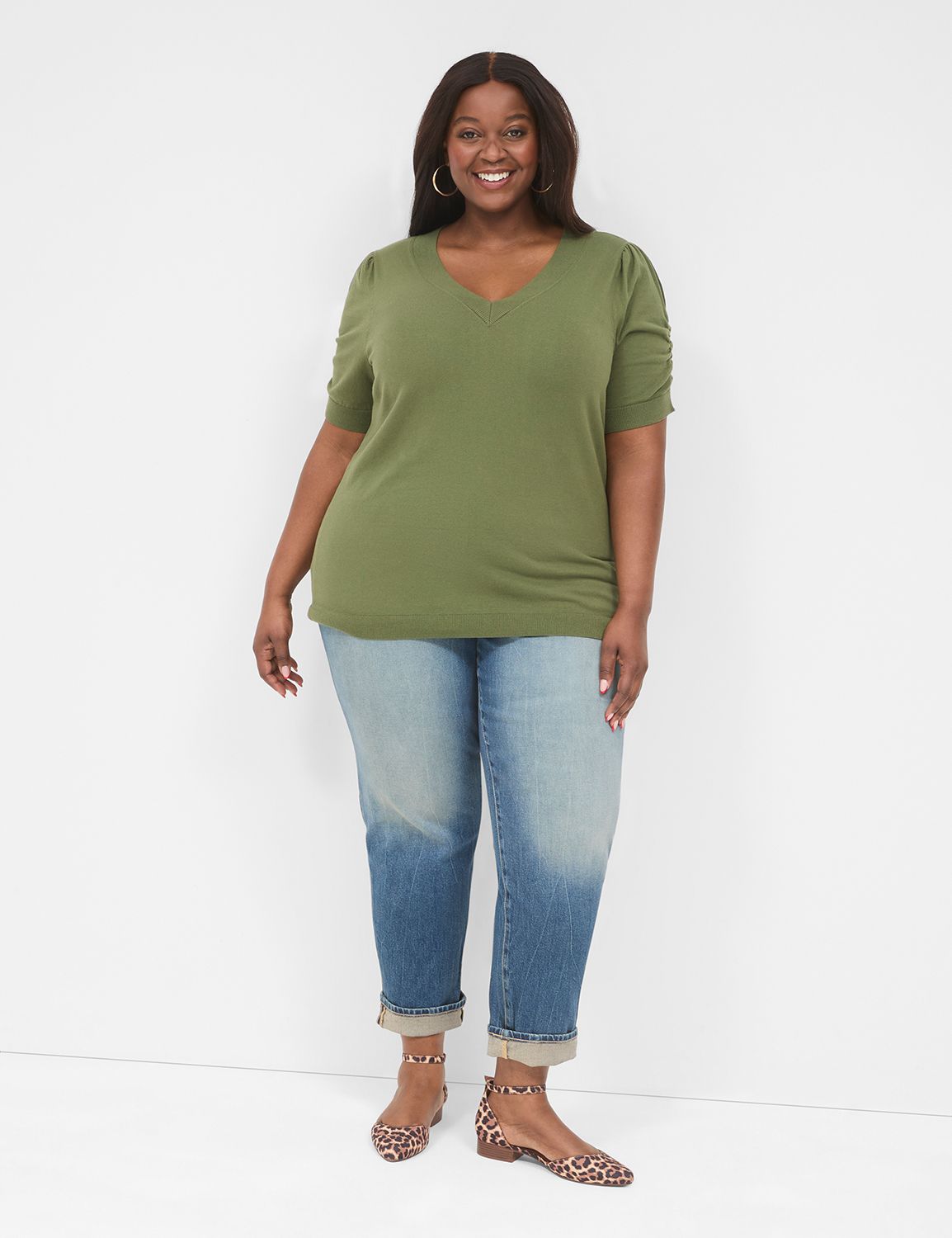 Puff Sleeves Deep V Neck Short Dres