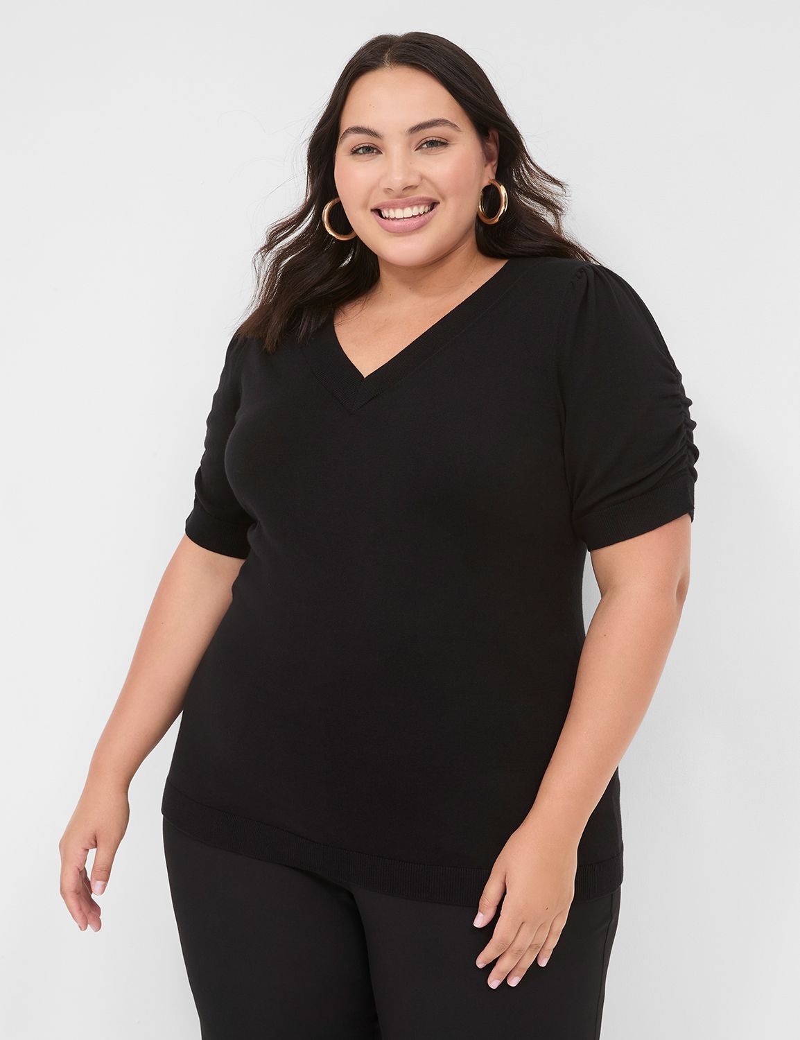 Short Puff Sleeve V-neck Top