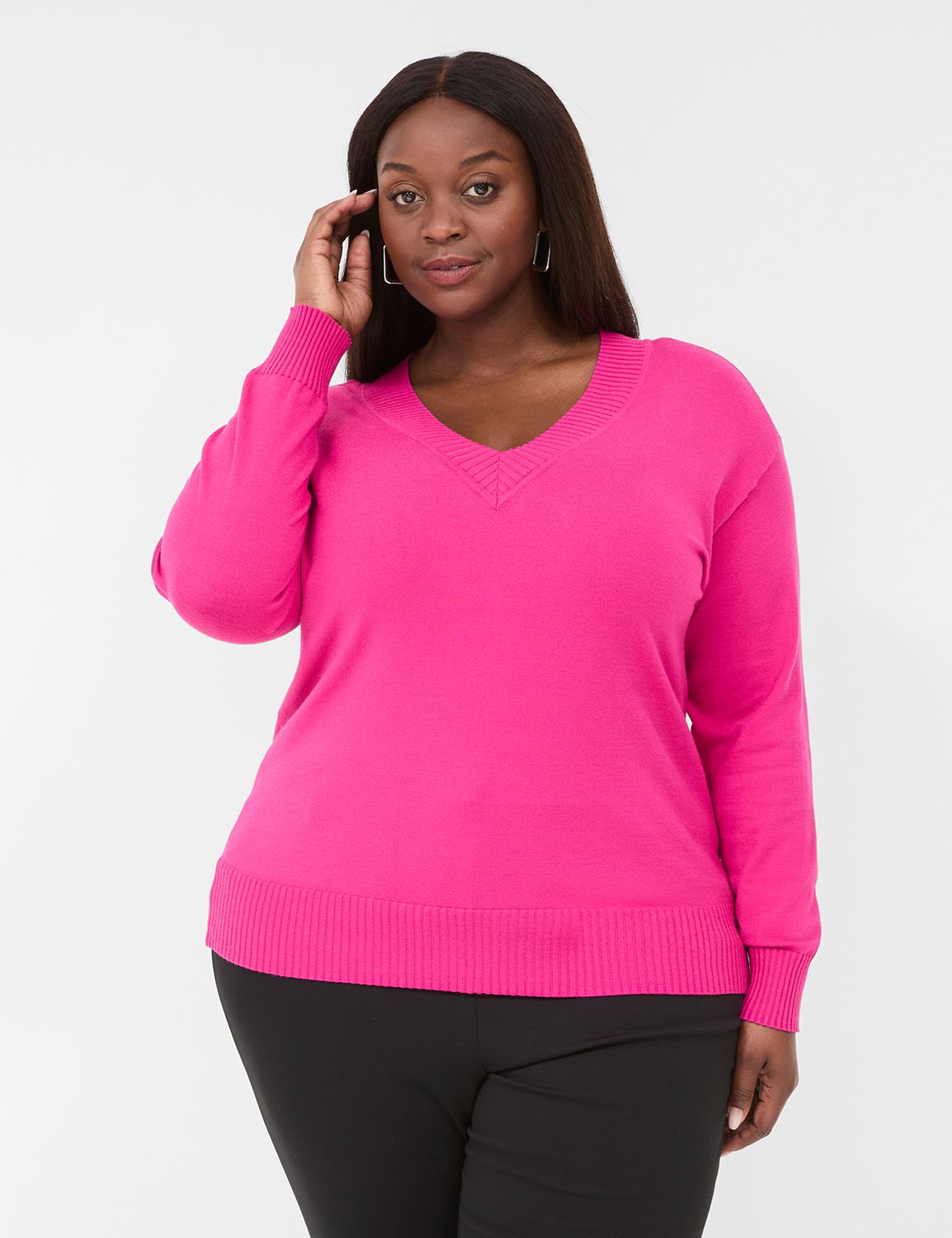 Classic Long Sleeve V-Neck Sweater | LaneBryant