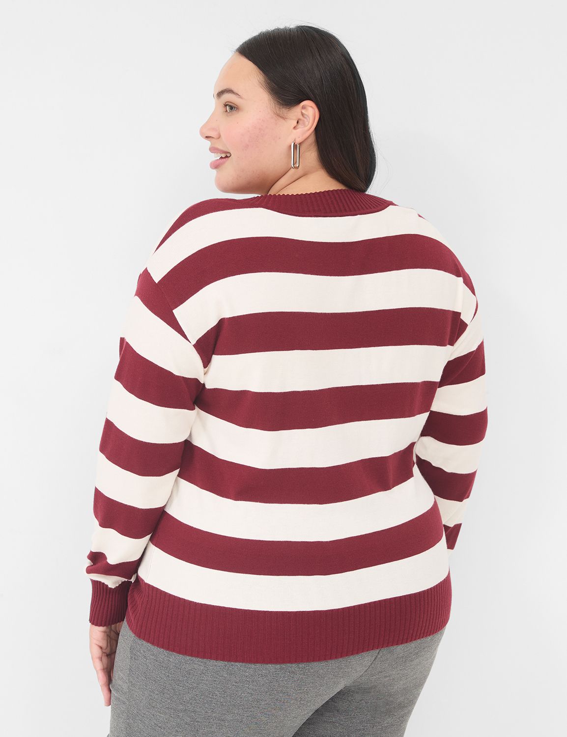 Striped V-Neck Long Sleeve Knit Top main image 1