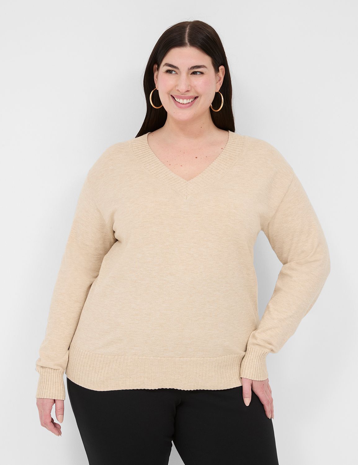 Classic Long Sleeve V-Neck Sweater | LaneBryant