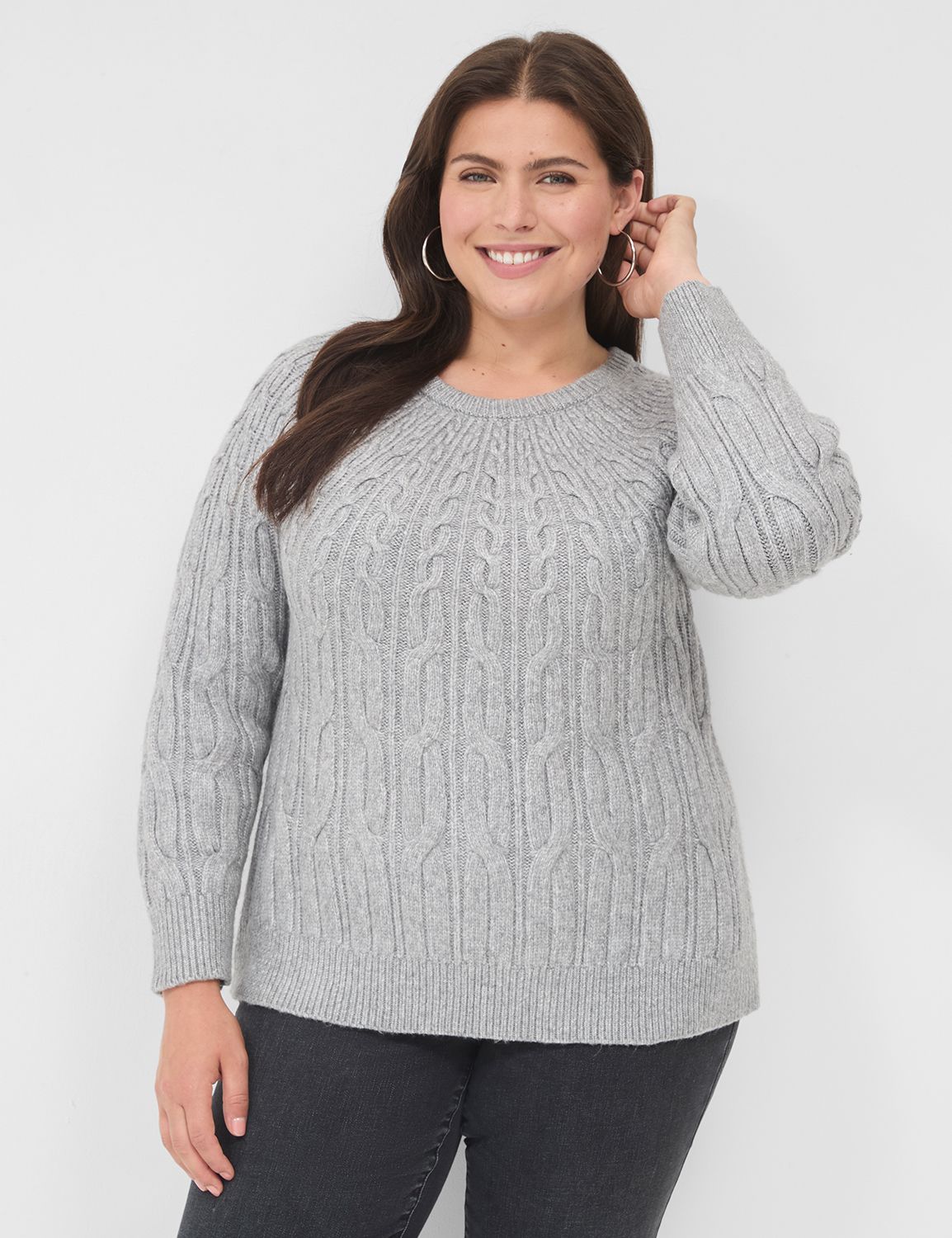 Crew-Neck Cable Knit Sweater