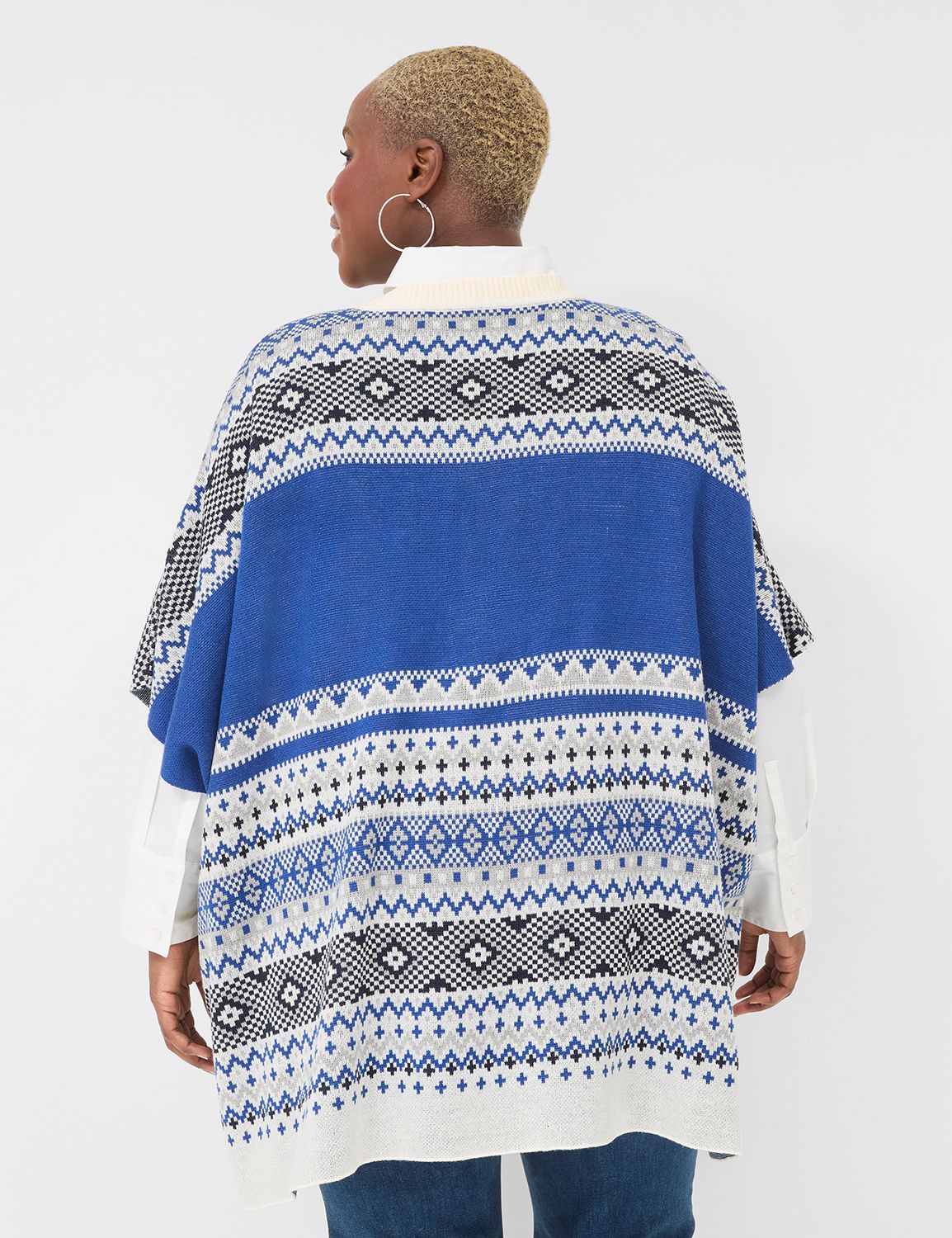 Round Neck Fair Isle Poncho Sweater Product Image 2