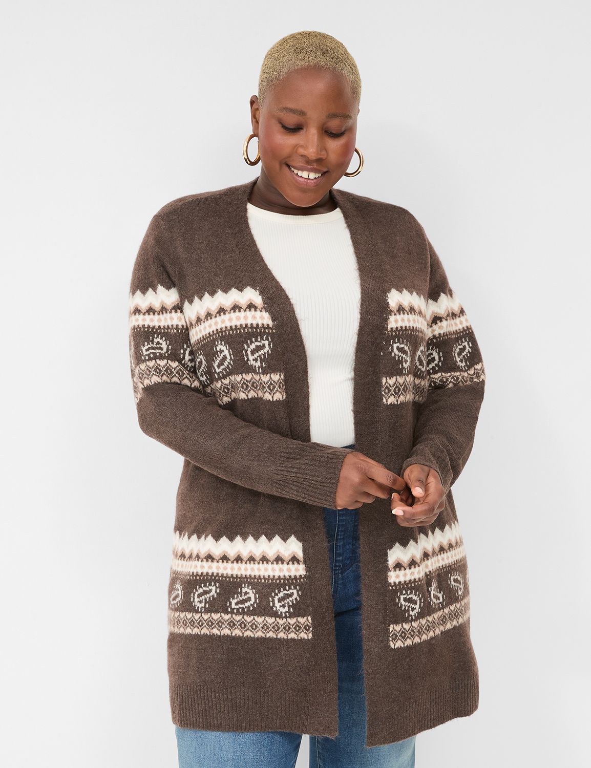 Open Front Fair Isle Cardigan LaneBryant