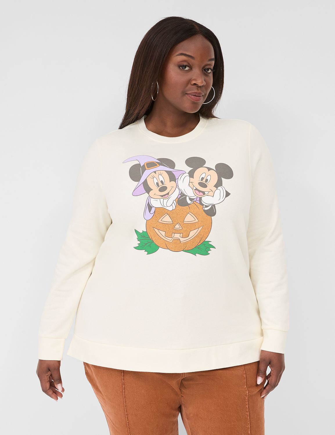 Disney Rhinestone Mickey & Minnie Pumpkin Graphic Sweatshirt