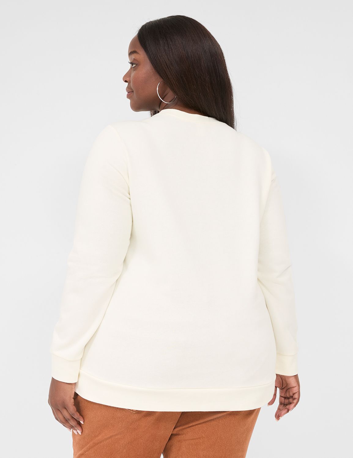 Long Sleeve Crew Neck Hem Slit Swea Product Image 2