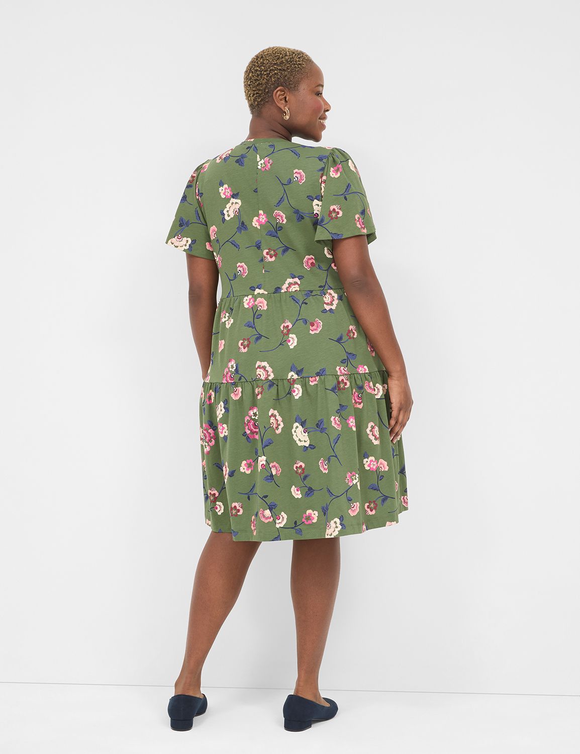 Flutter-Sleeve Tiered Swing Dress | LaneBryant