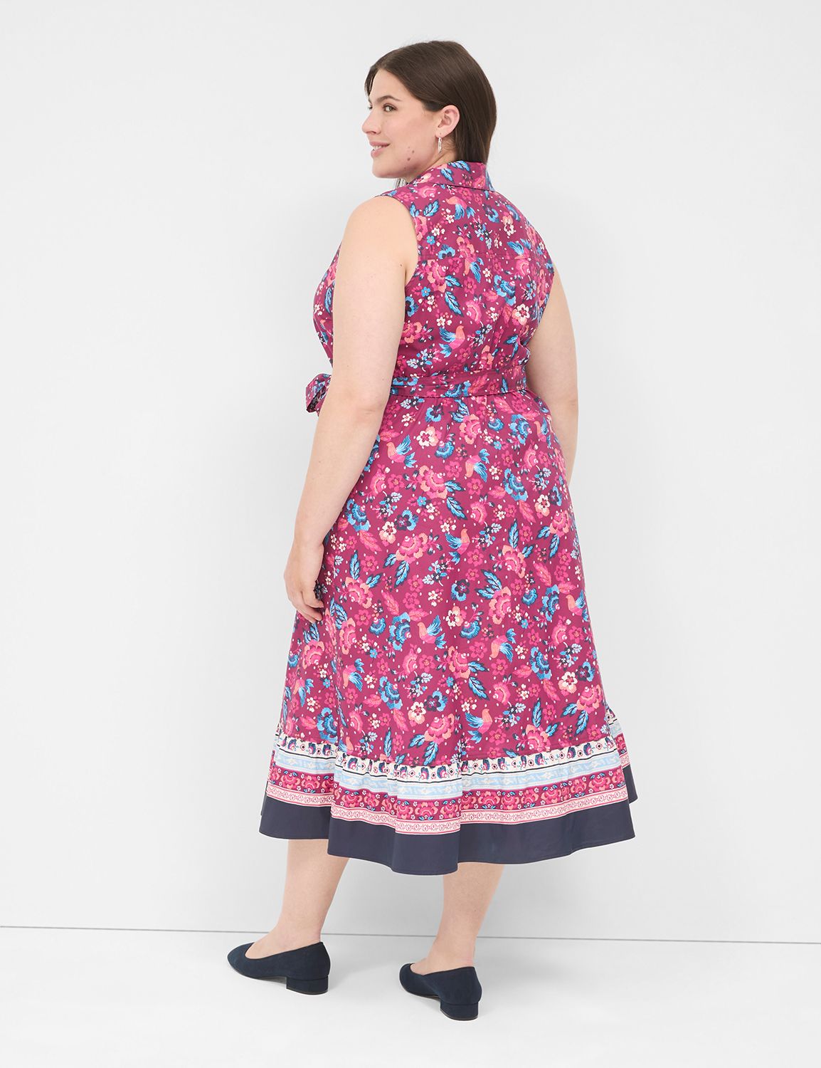 Tuck-Shoulder Tiered Midi Shirt Dress | LaneBryant