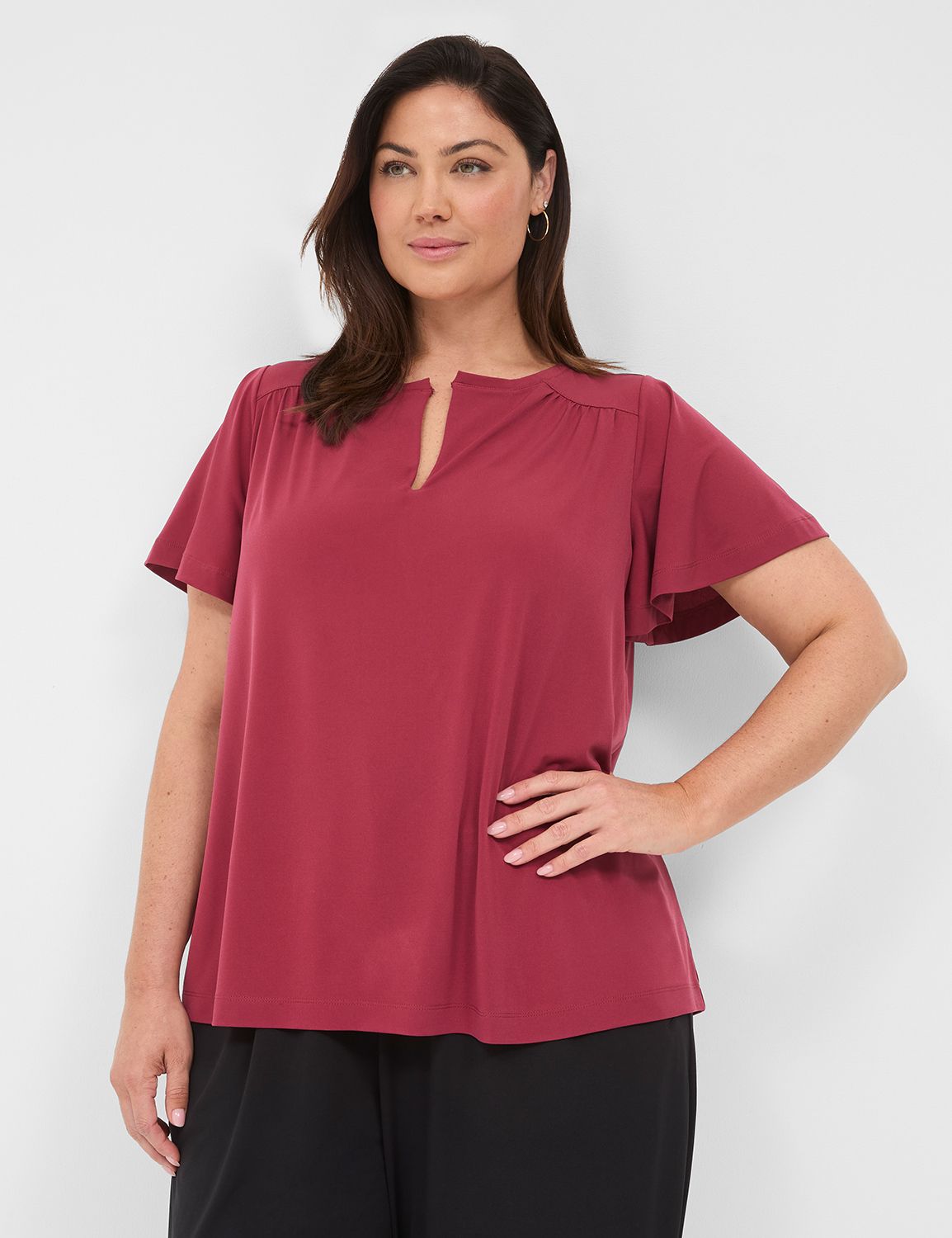 Flutter-Sleeve Keyhole-Front Top