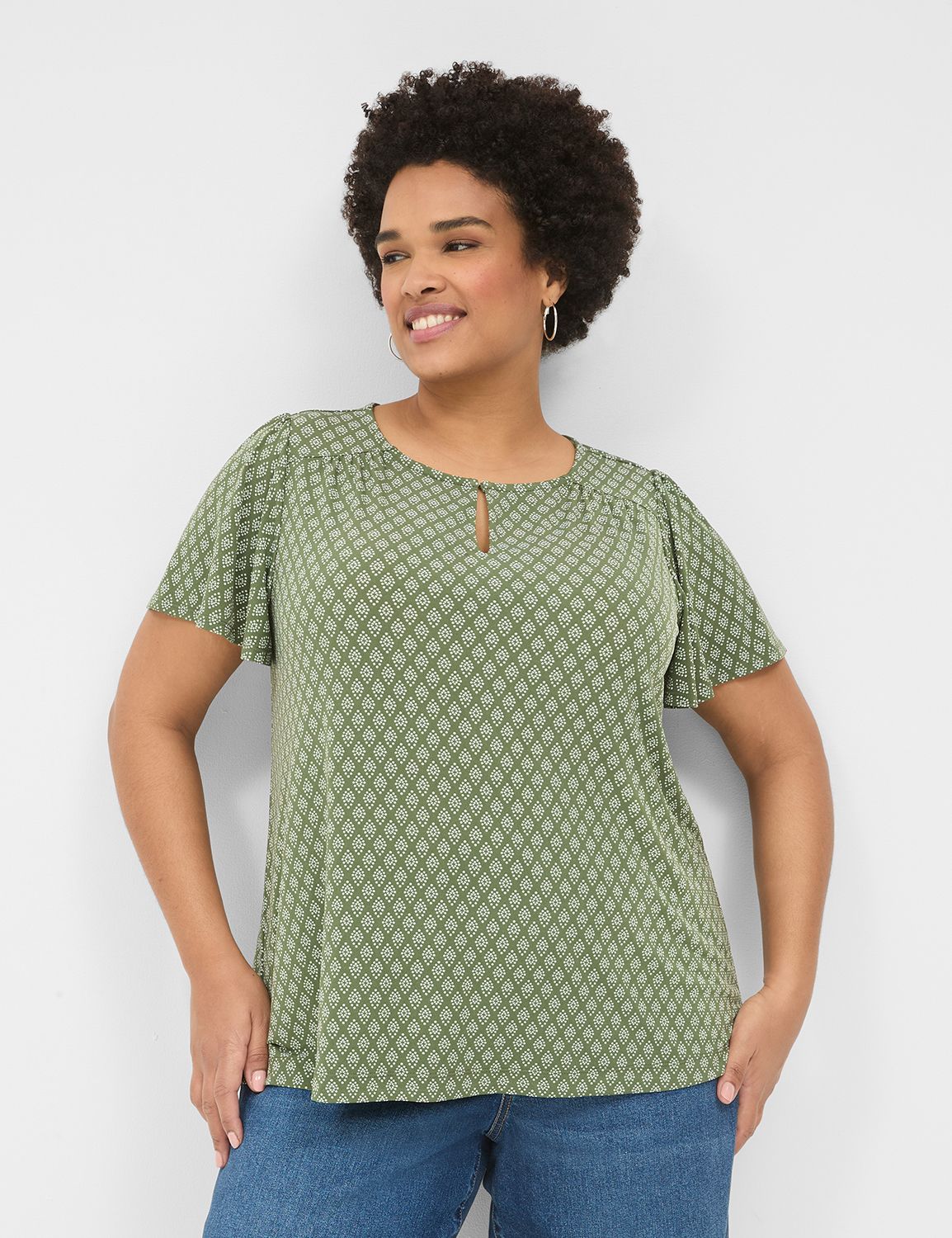 Flutter-Sleeve Keyhole-Front Top