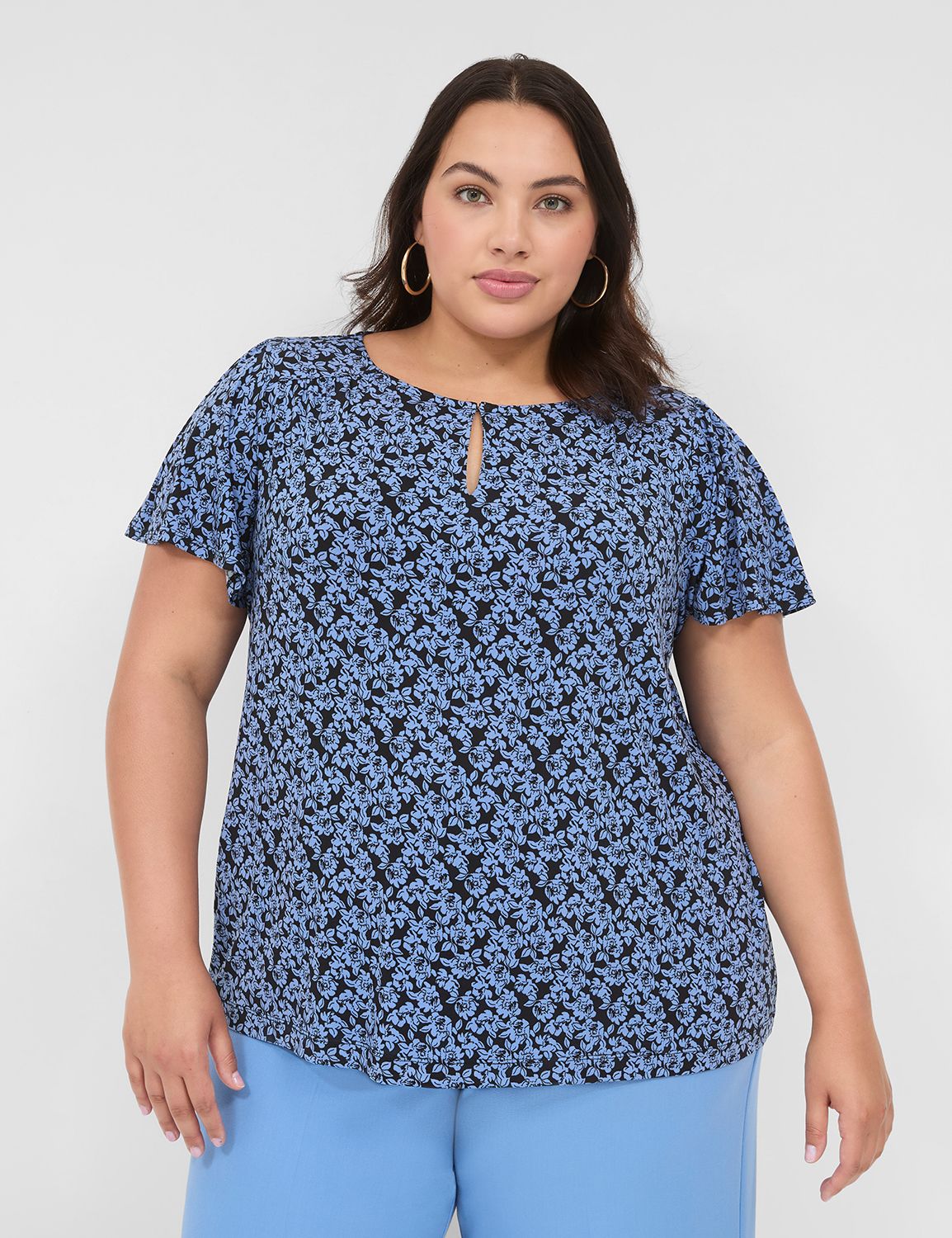 Flutter-Sleeve Keyhole-Front Top
