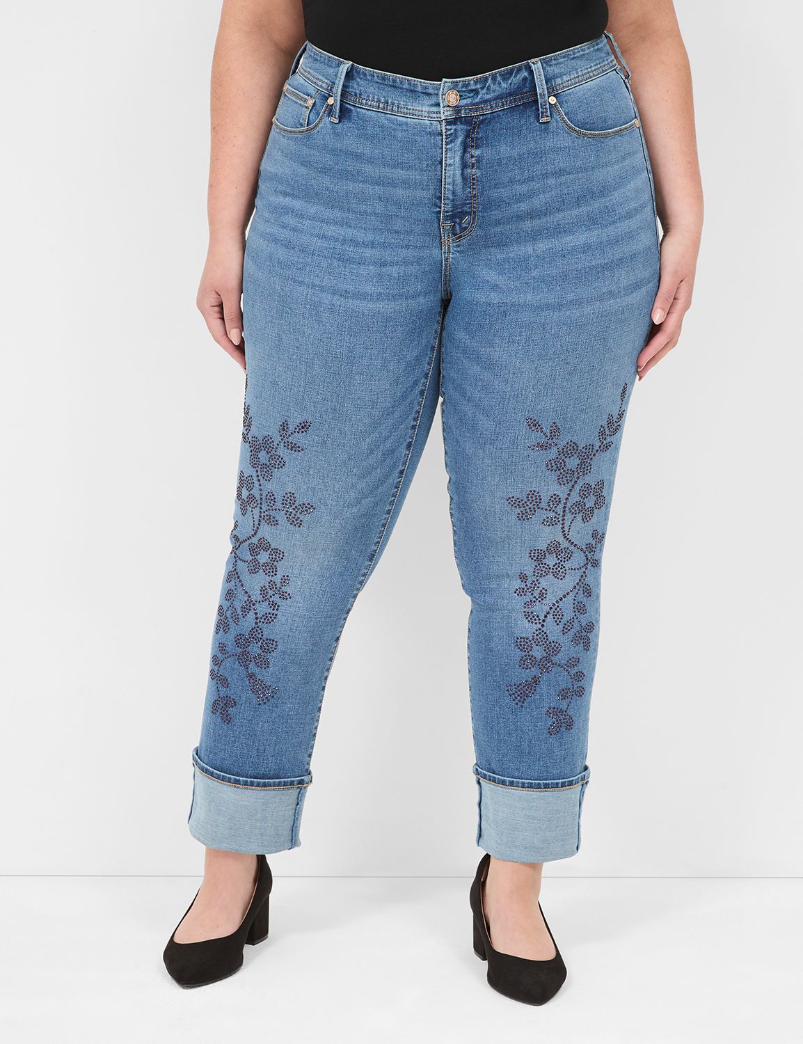 Seven7 Boyfriend Jean With Floral Embellishments