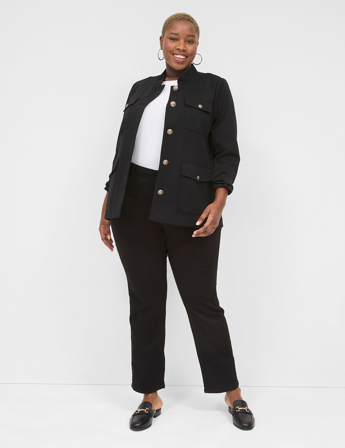 Western Military Ponte Twill Jacket LaneBryant